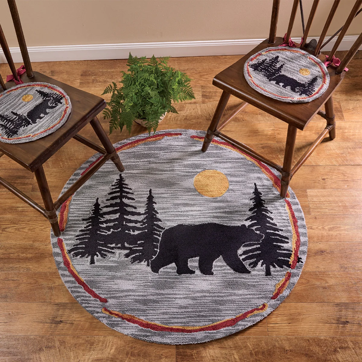 Bear In the Forest Hooked Rug 48"