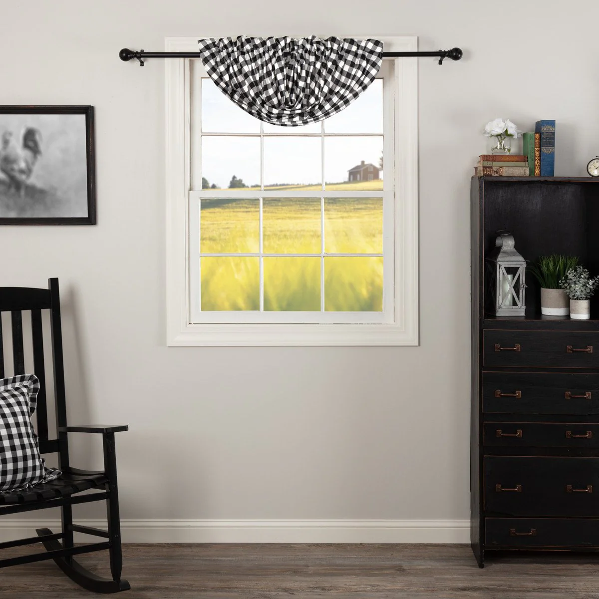Sable Ann Black Buffalo Check Balloon Valance