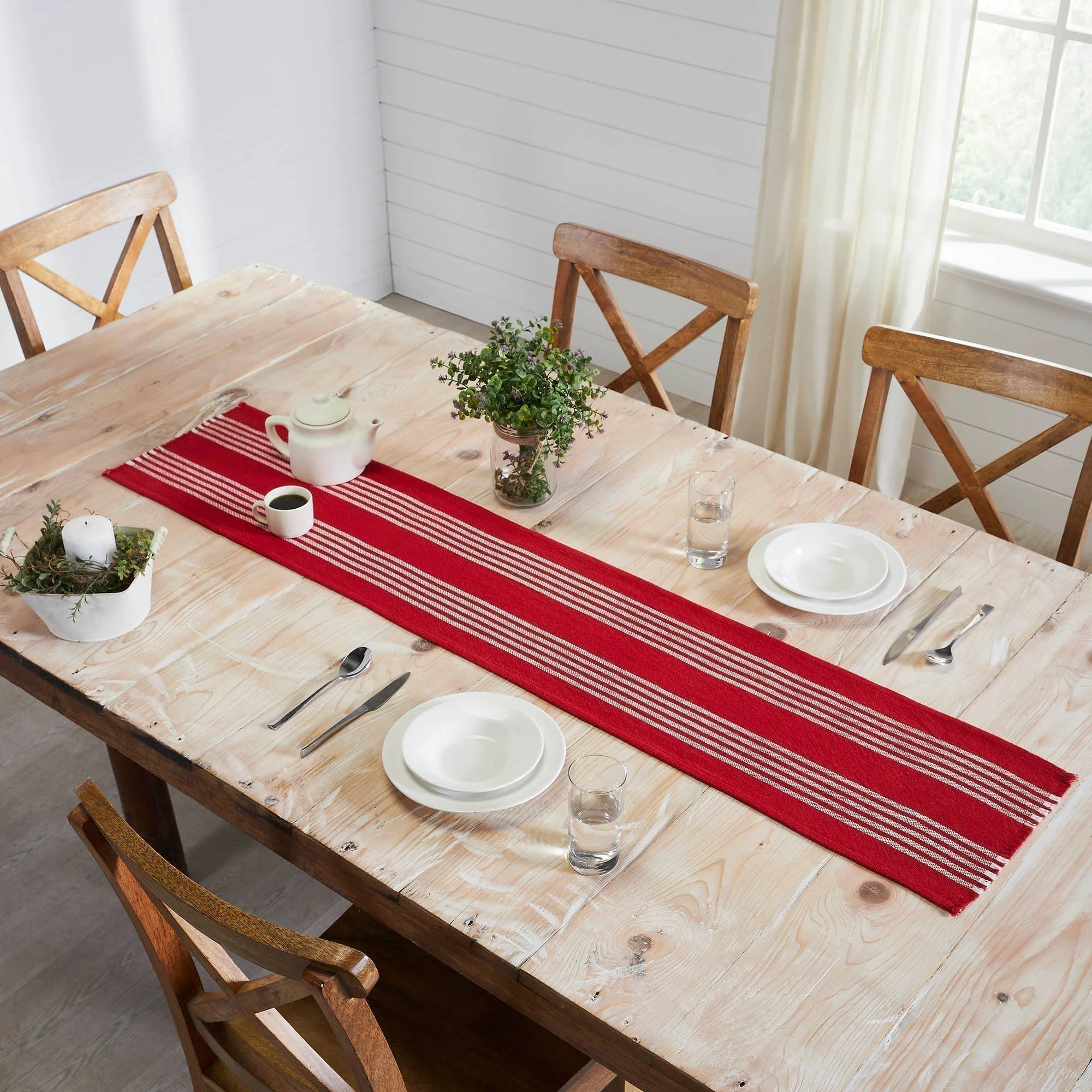 Arrie Red Stripe Fringed Table Runner - Image 4