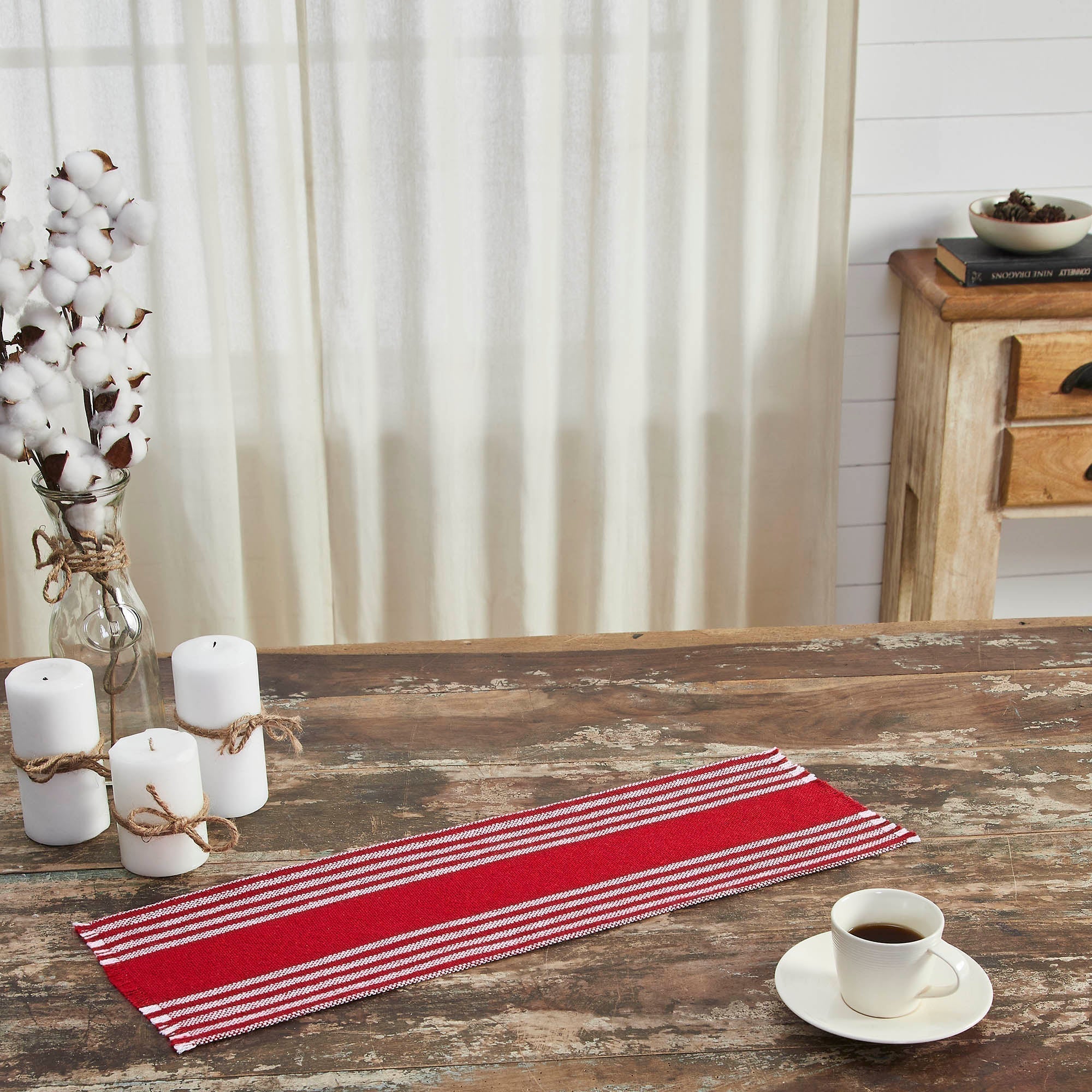 Arrie Red Stripe Fringed Table Runner - Image 5