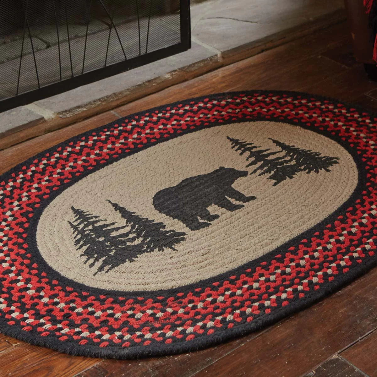 Black Bear Braided Oval Rug