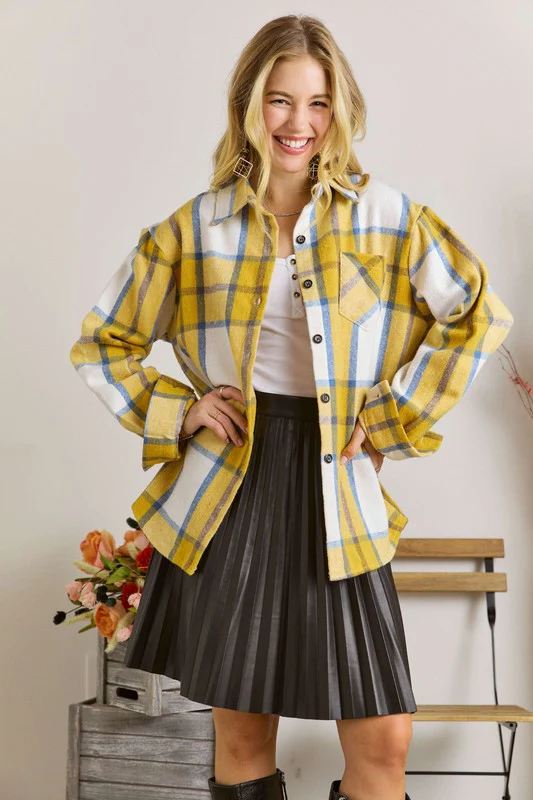 Boyfriend Plaid Flannel Shacket - Butter