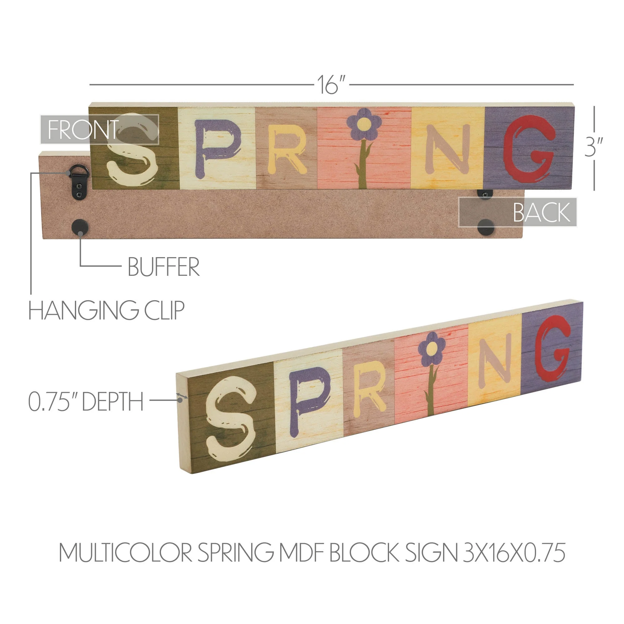 Bunny Hop Multicolor SPRING Block Sign - Image 3