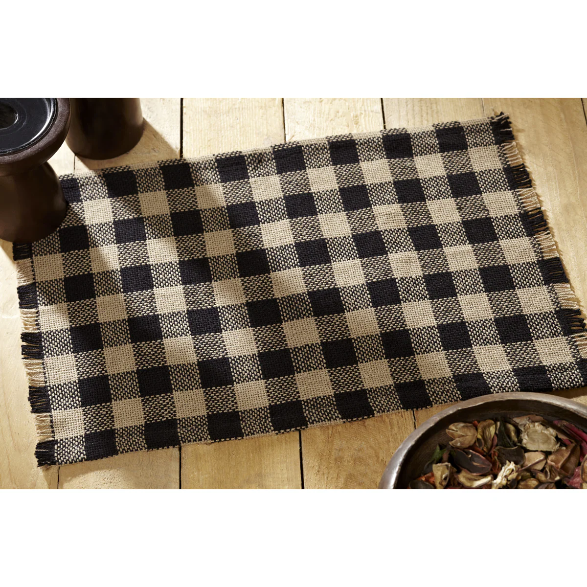 Burlap Black and Tan Check Placemats - Set of 6 - Image 4