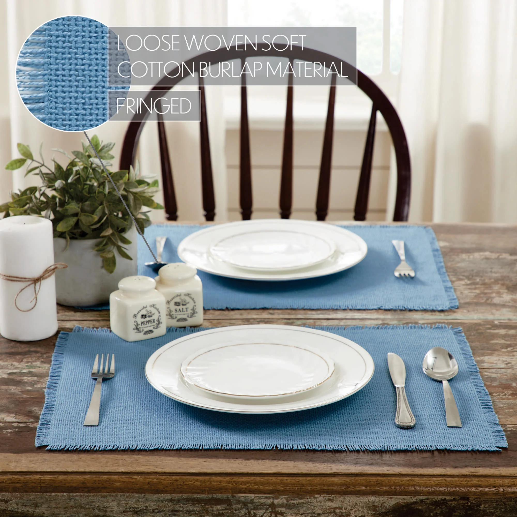 Baxter Burlap Blue Placemats - Set of 6 - Image 4