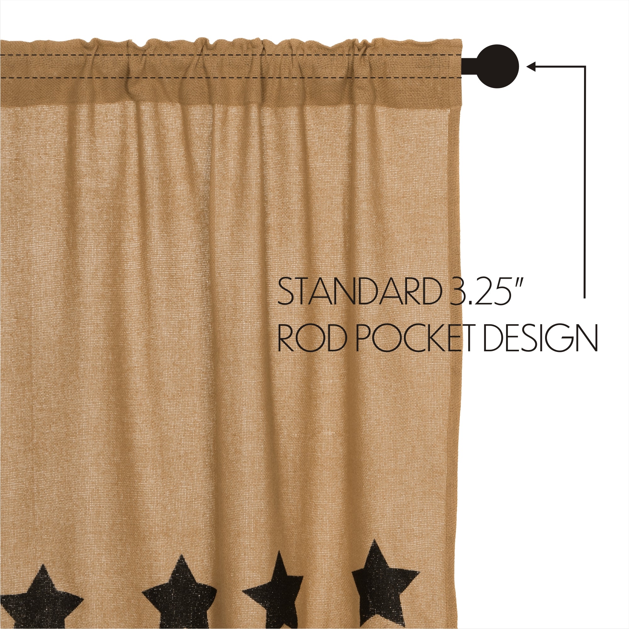 Baxter Burlap with Black Stars Long Prairie Curtains - Image 3