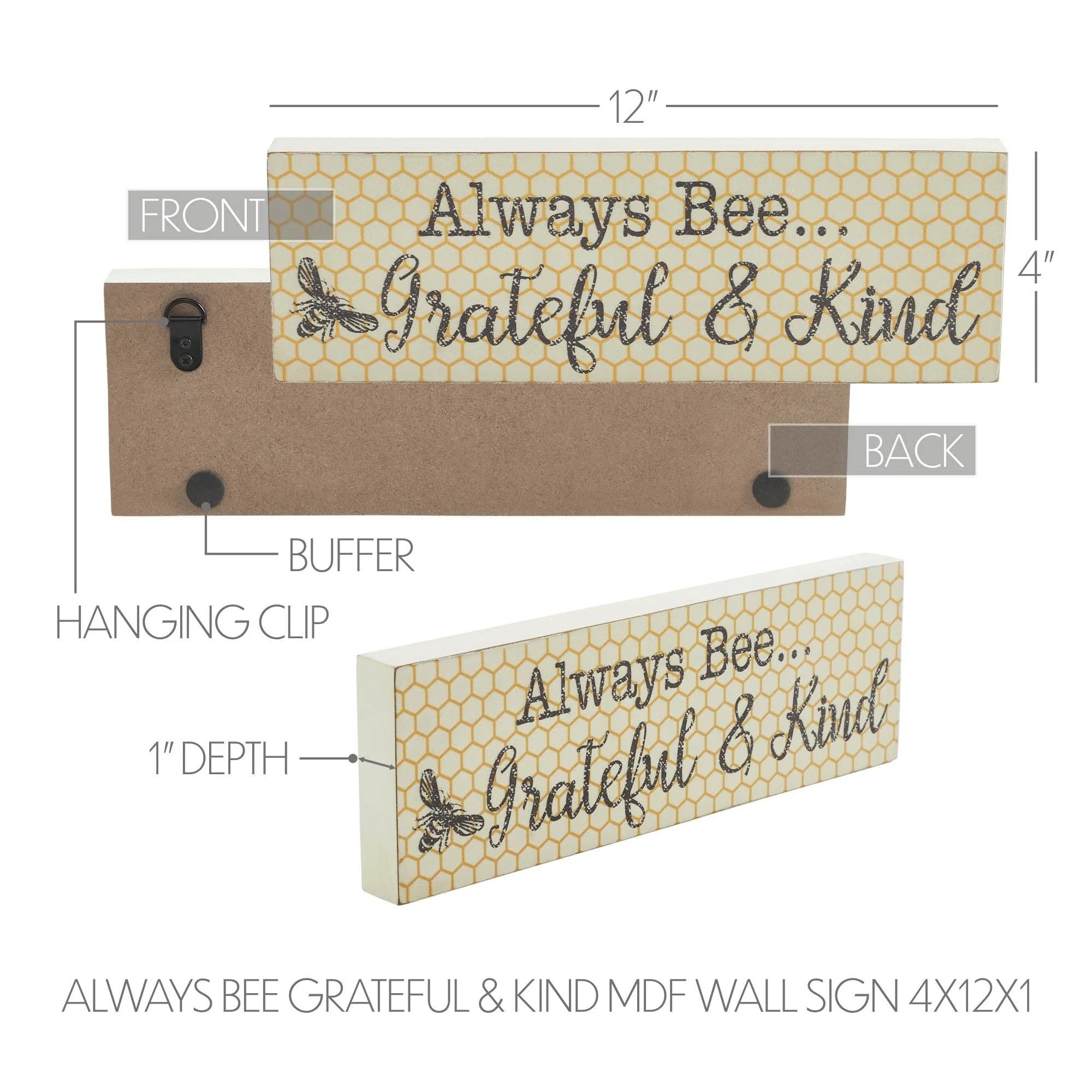 Golden Bees Always Bee Grateful & Kind Wall Sign - Image 4