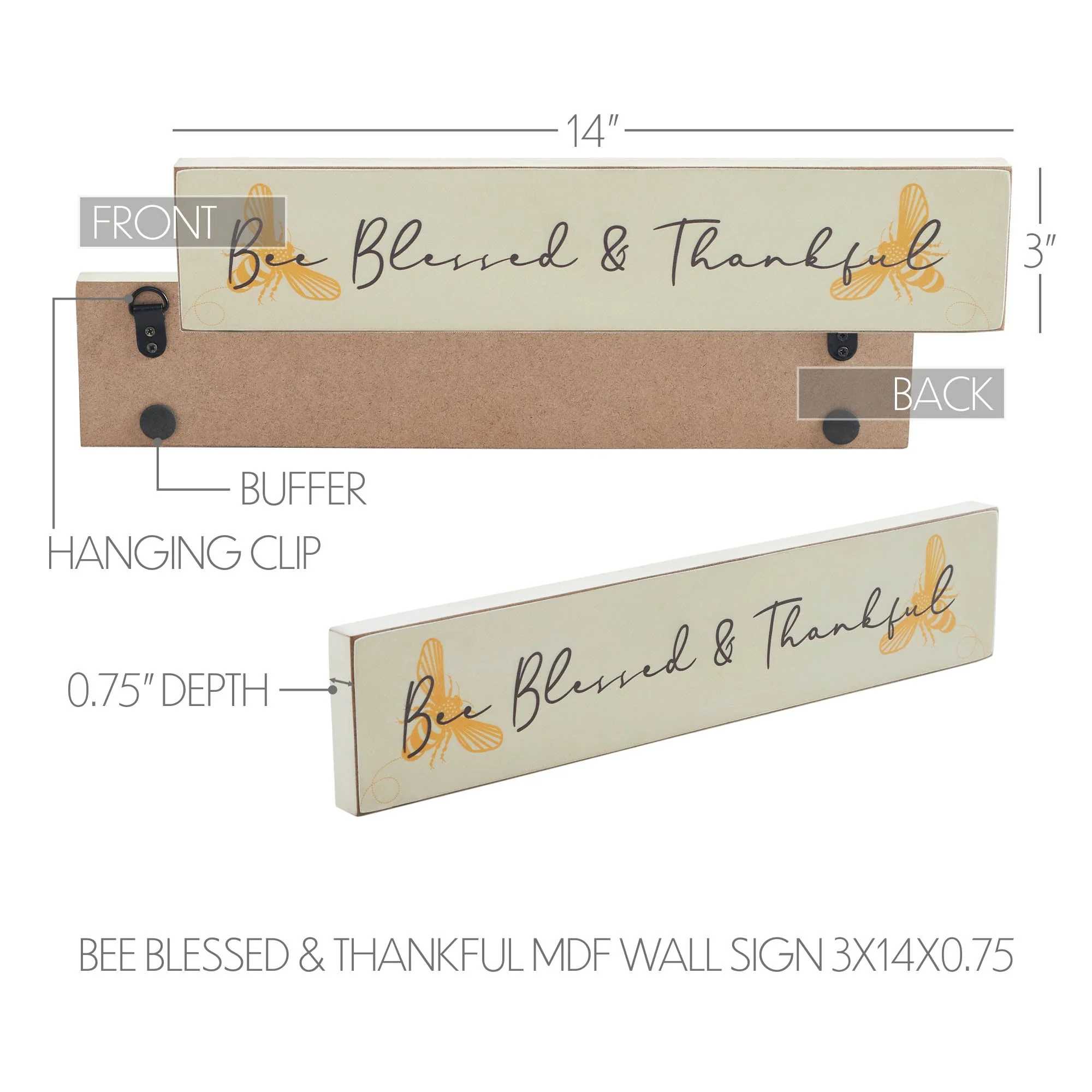 Golden Bees Bee Blessed & Thankful Wall Sign - Image 3