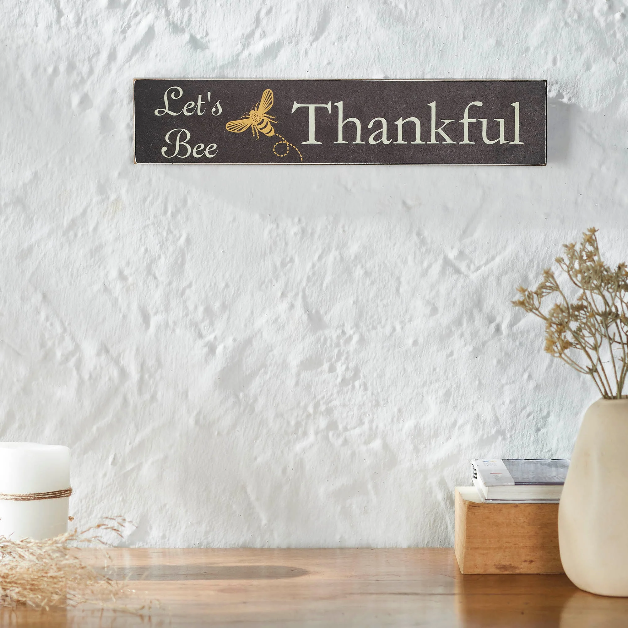 Golden Bees Let's Bee Thankful Grey Wall Sign - Image 2