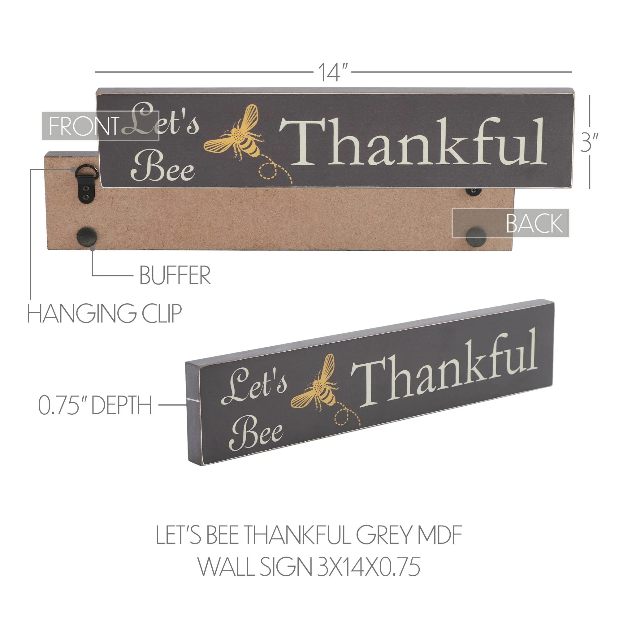Golden Bees Let's Bee Thankful Grey Wall Sign - Image 3