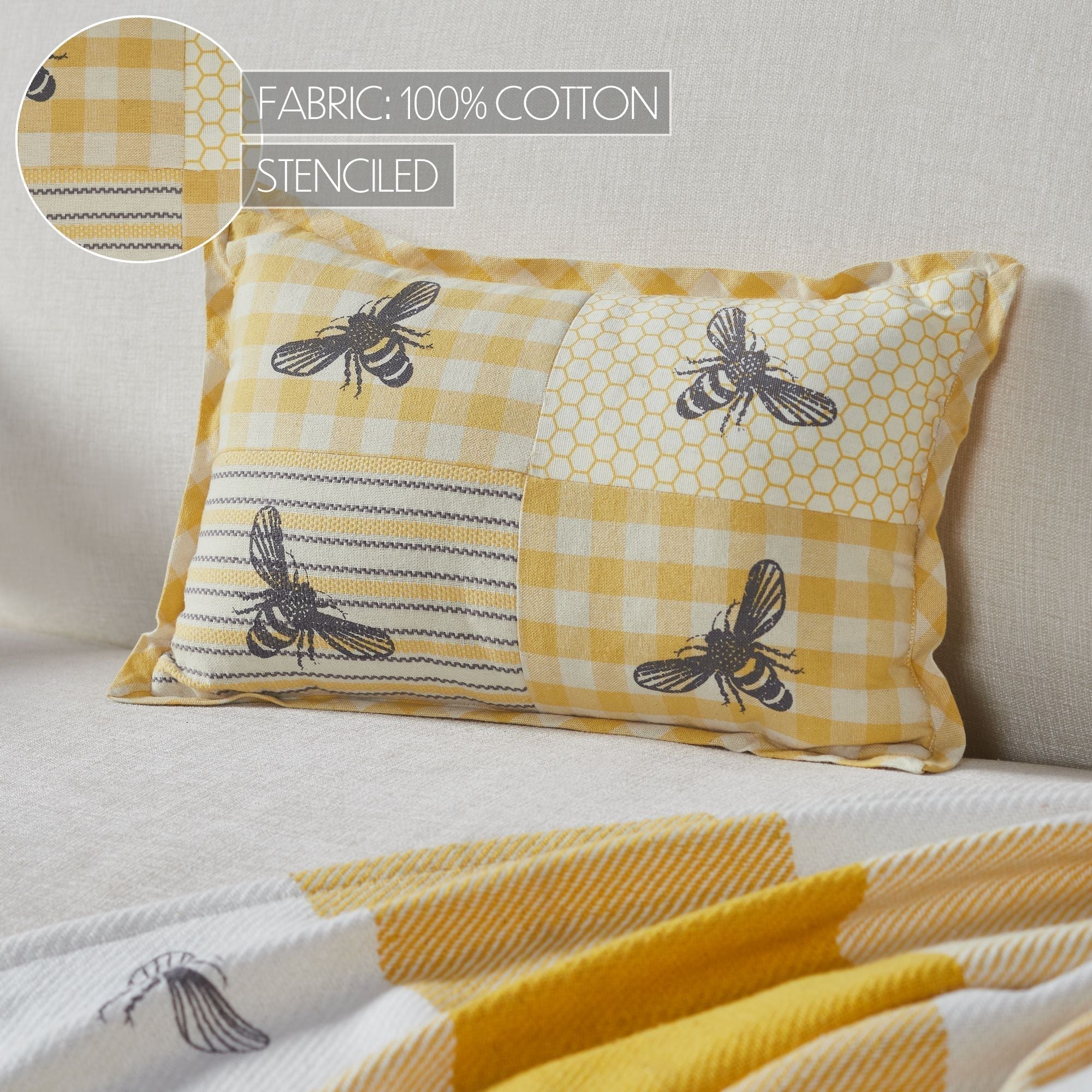 Golden Bees Patchwork Bee Pillow - Image 3