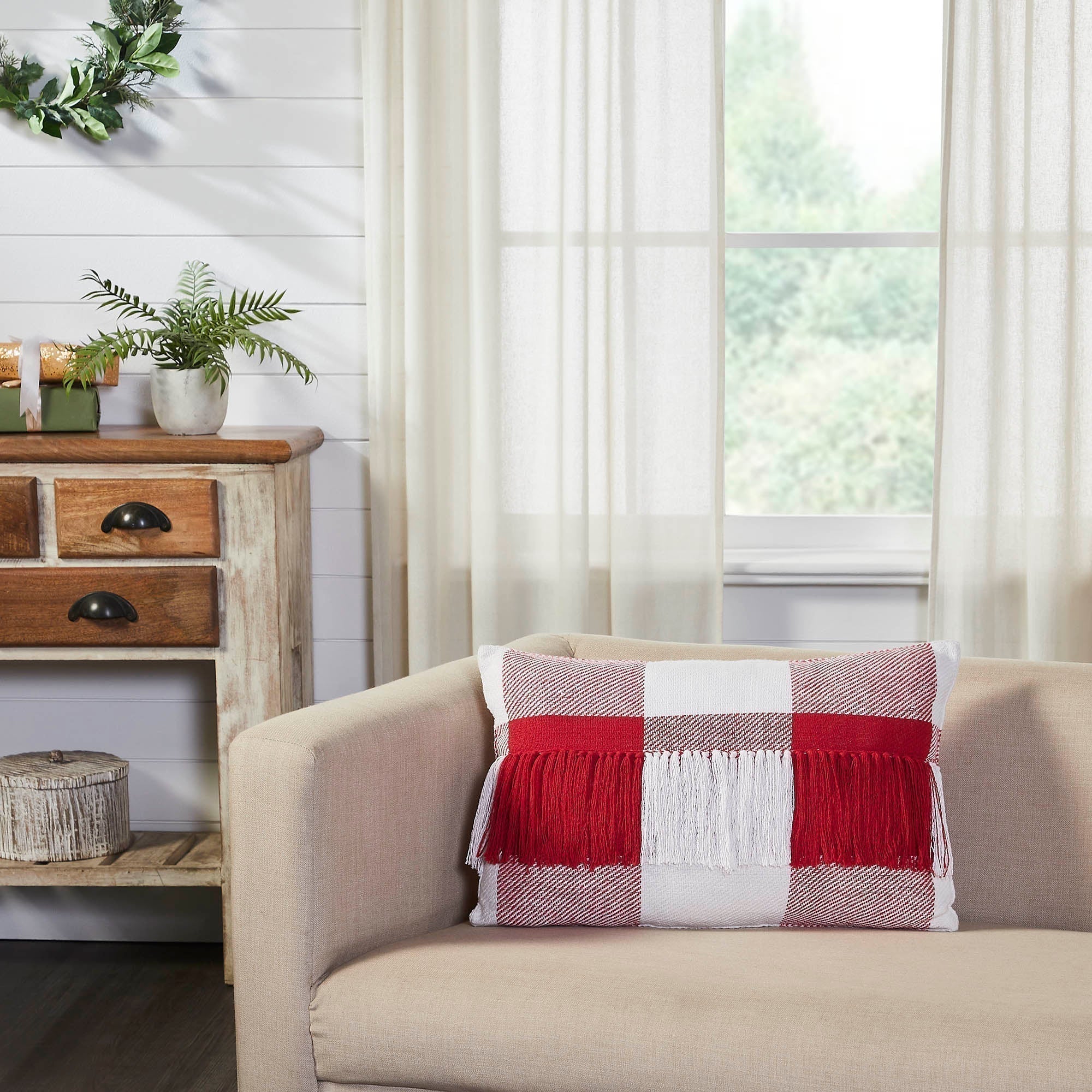 Cherry Ann Check Fringed Pillow - Image 2