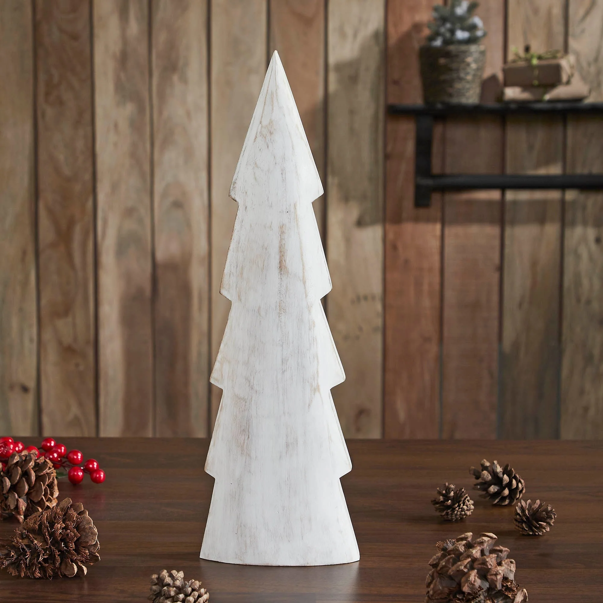 Christmas Tree Distressed White Wooden Figurine - Image 3