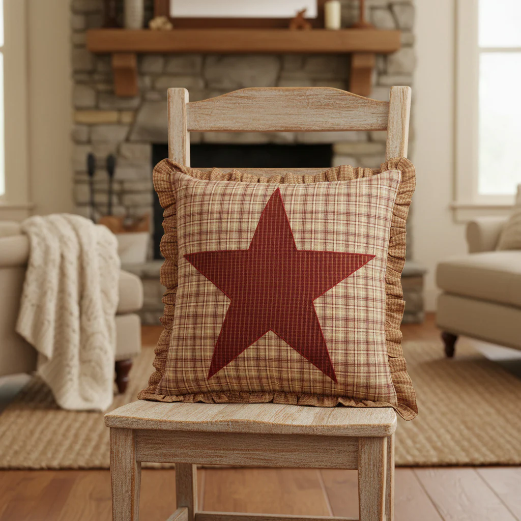 Woodland Brown Burgundy Star Pillow