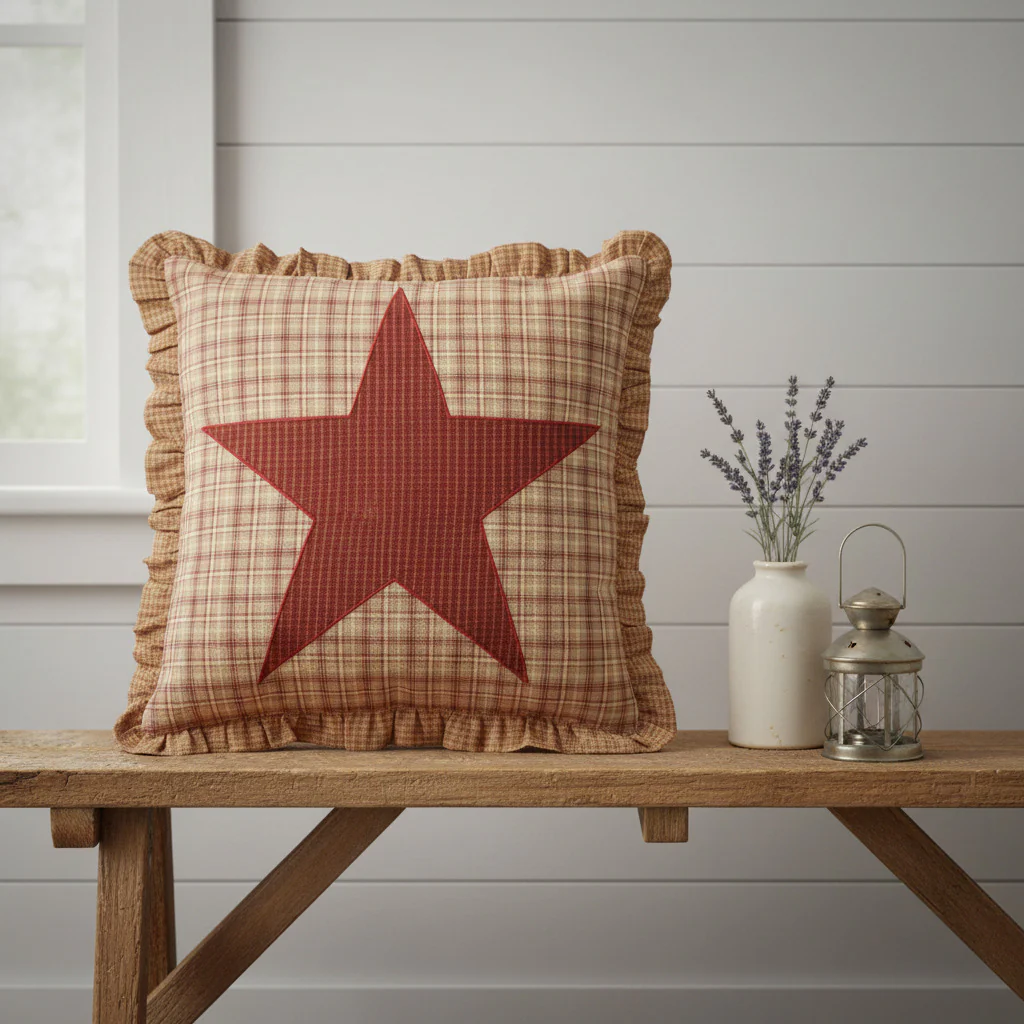 Woodland Brown Burgundy Star Pillow - Image 2