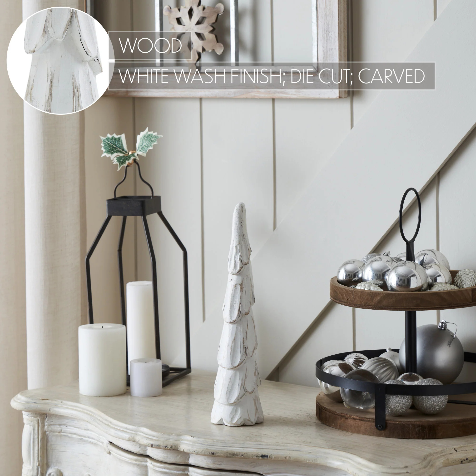 Distressed White Wooden Cone Trees - Image 5
