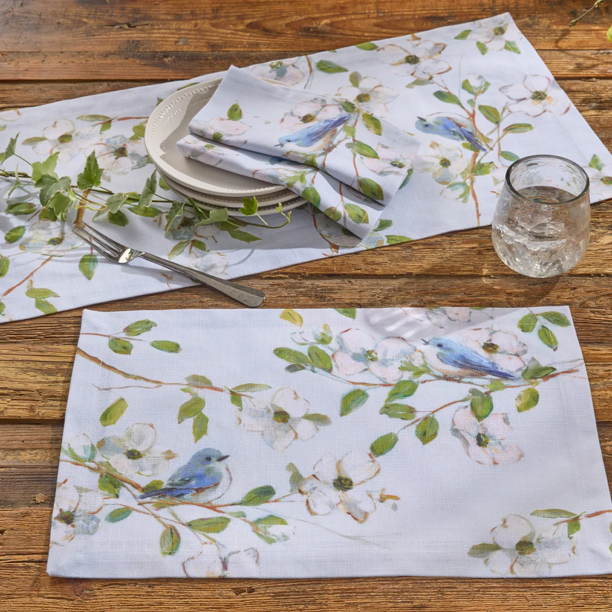 Dogwoods And Blue Birds Table Runner 36" - Image 2