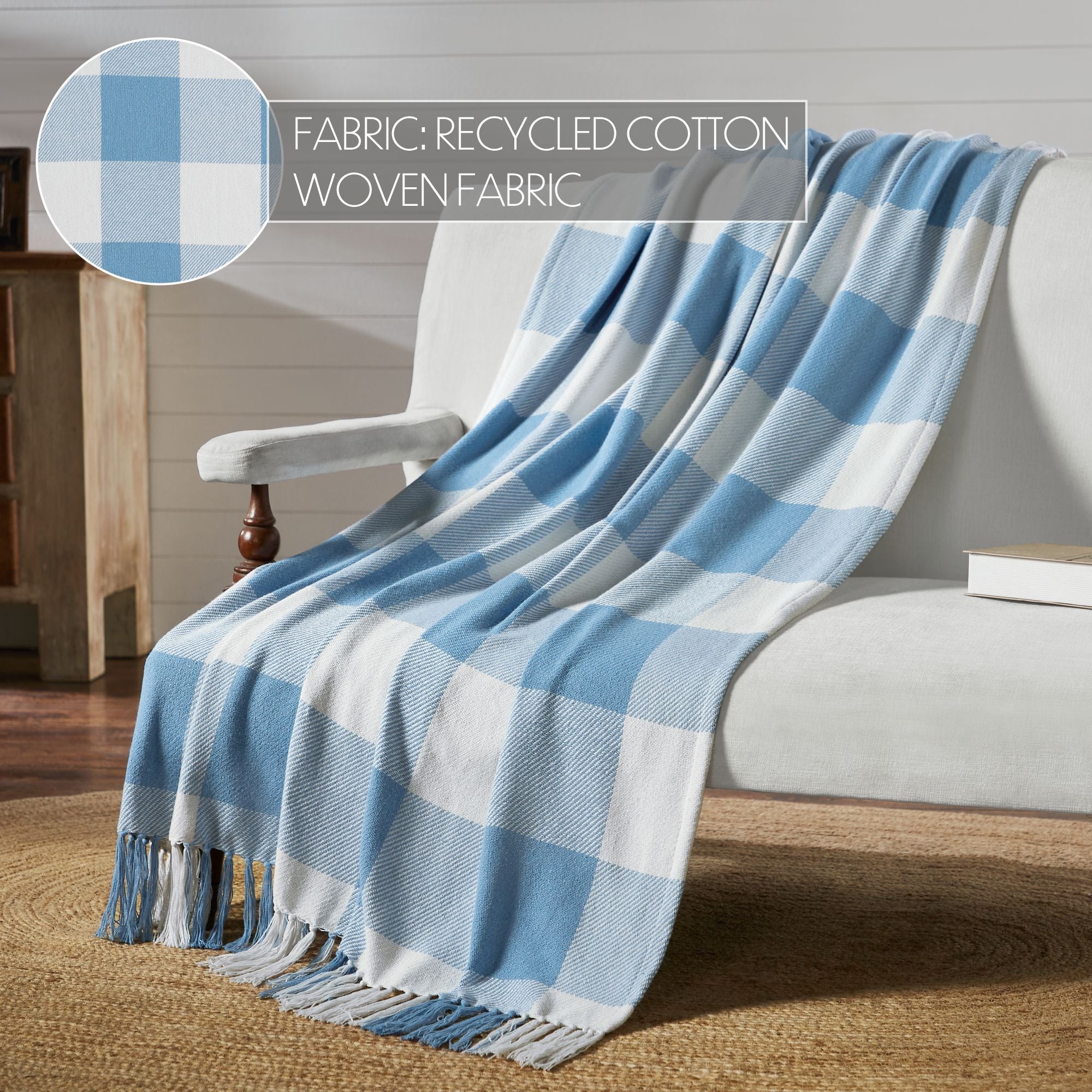 Dusk Blue Check Woven Throw - Image 5