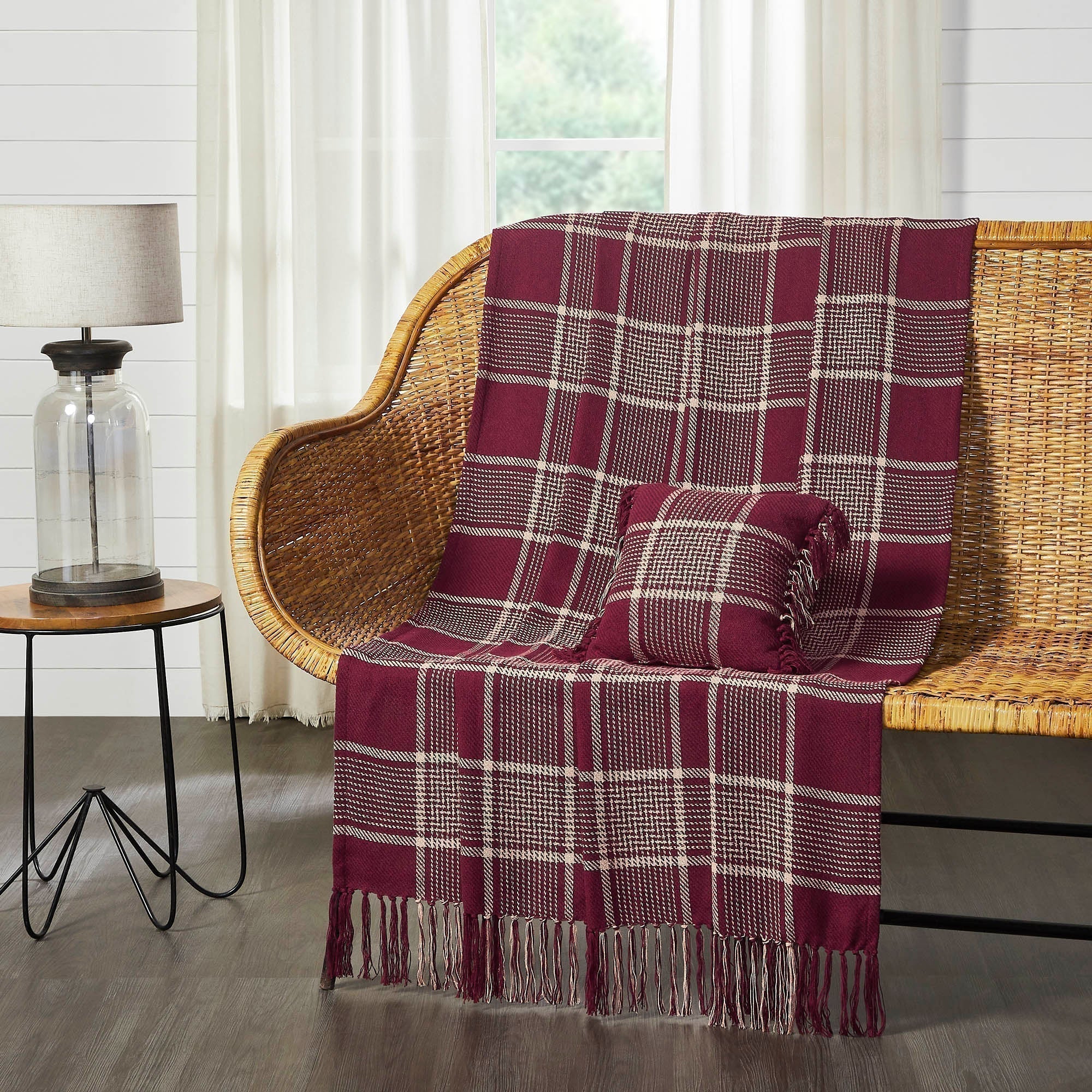 Exton Burgundy Tan Plaid Throw - Image 3