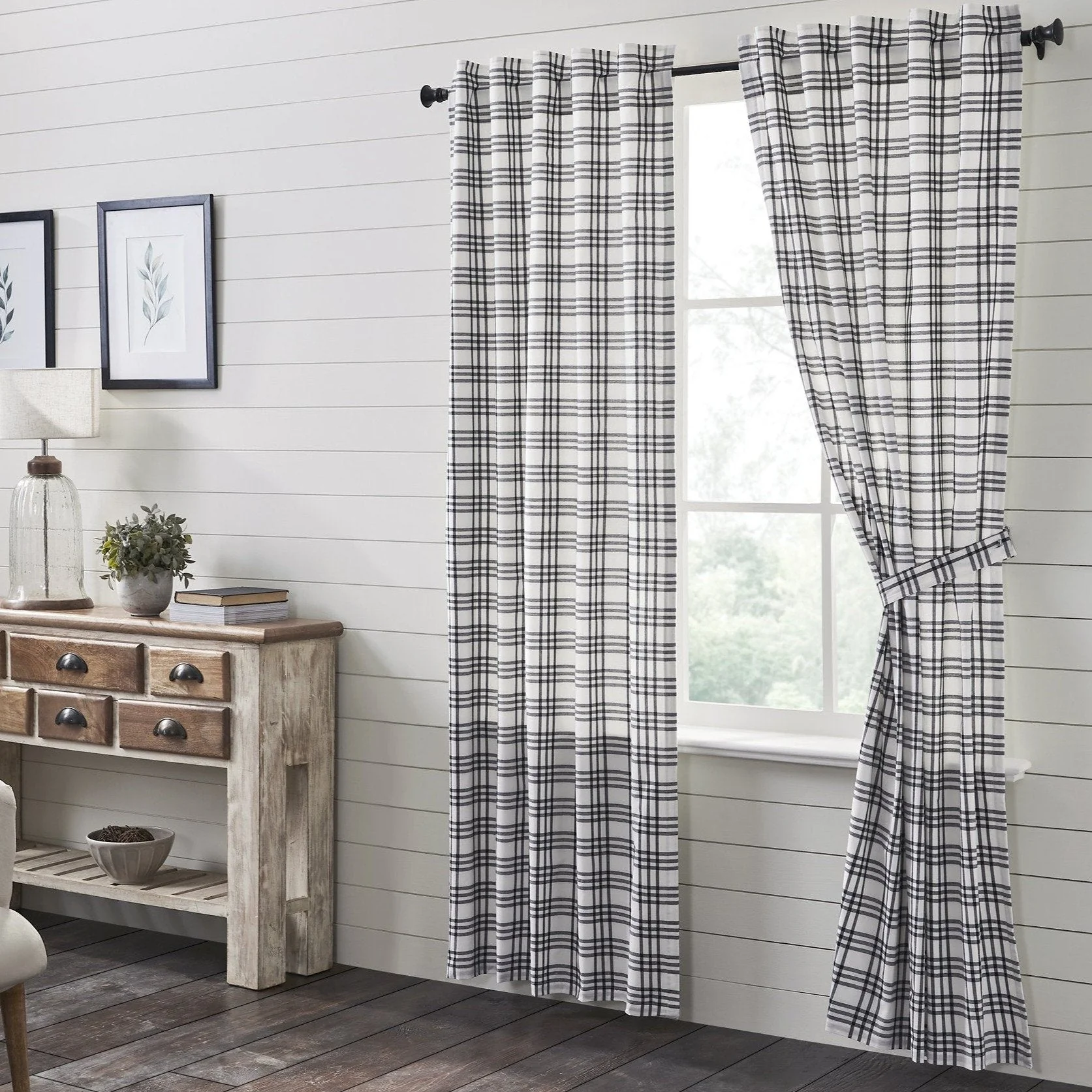 Farmstead Black Plaid Panel Curtains