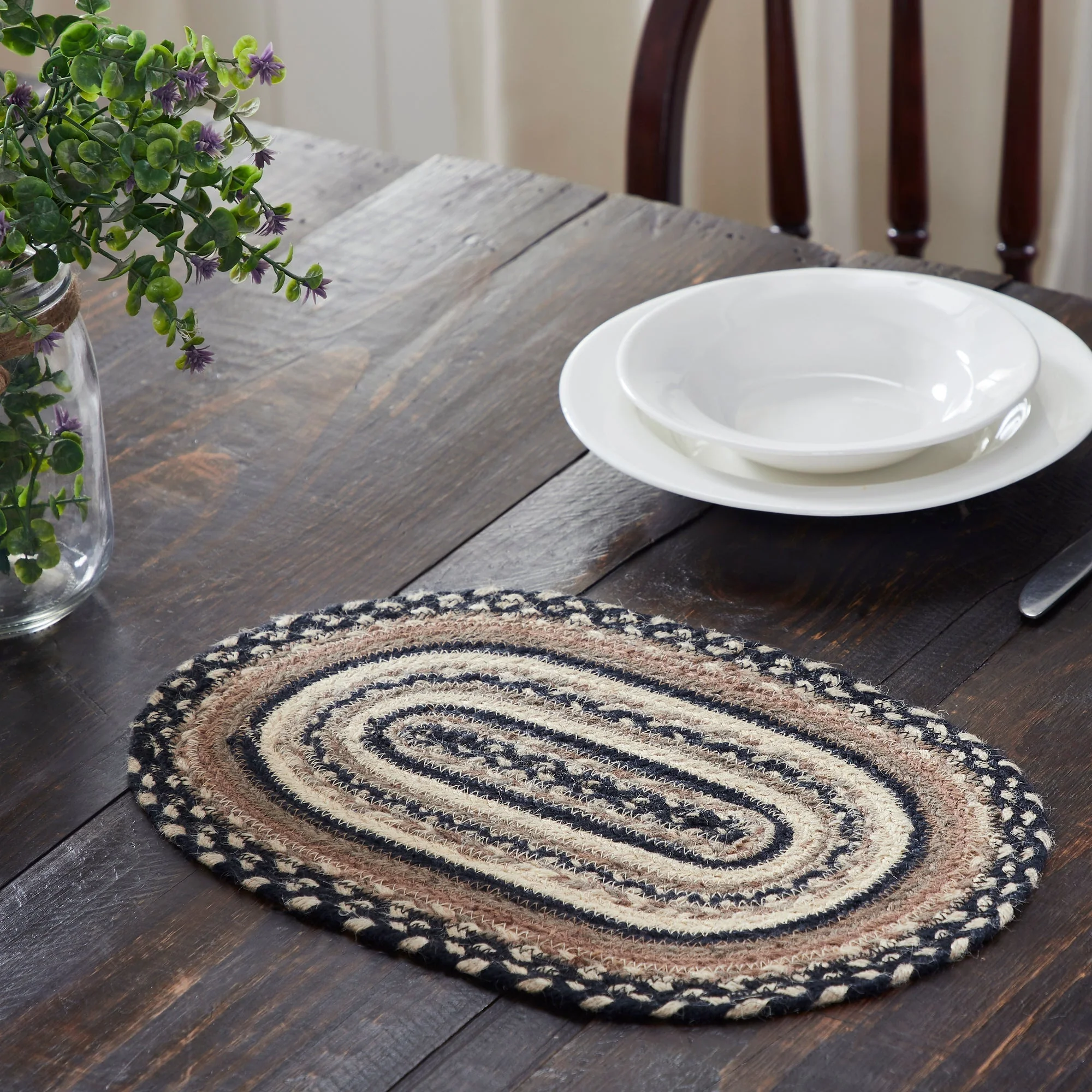 Farmstead Charcoal Oval Braided Placemat - Image 2