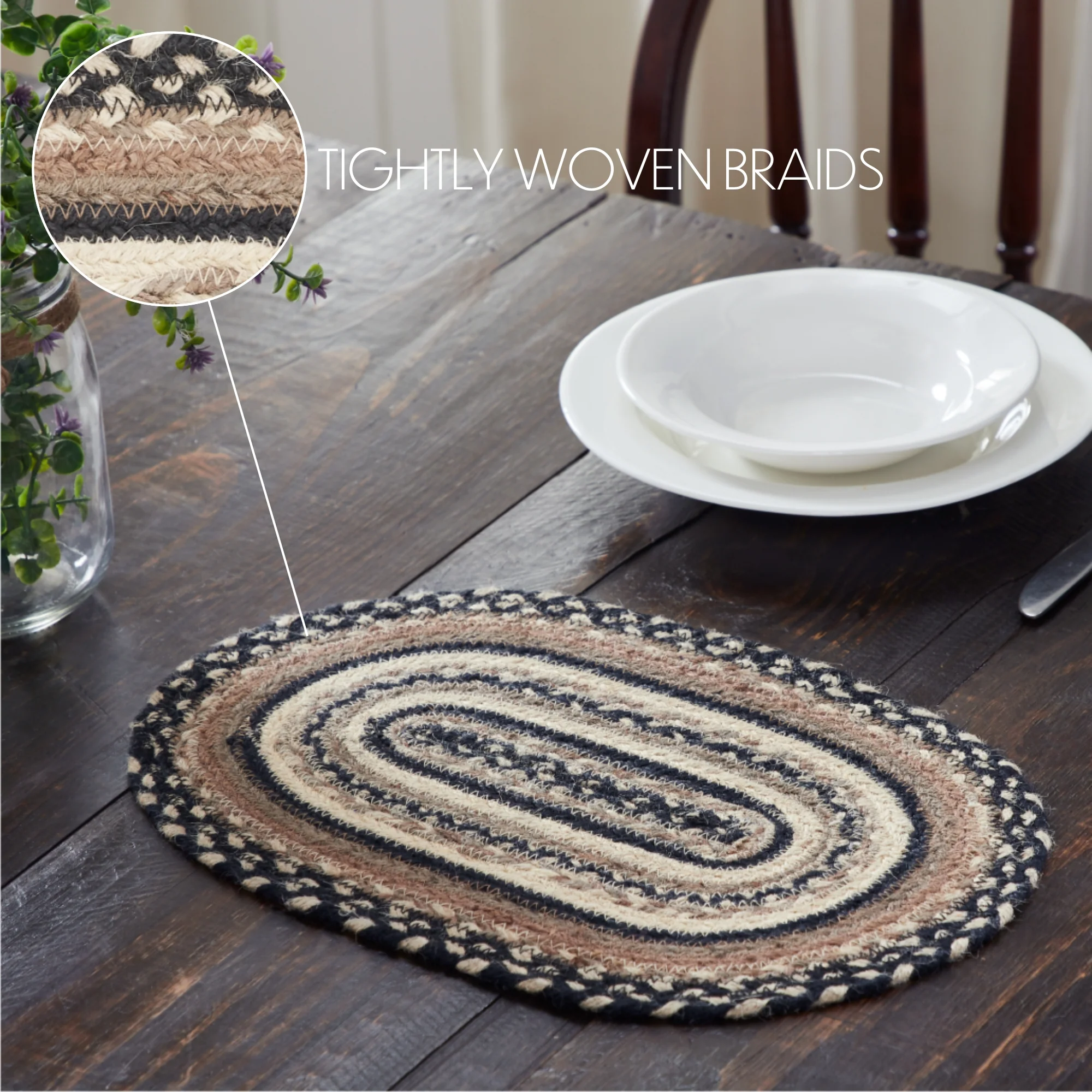 Farmstead Charcoal Oval Braided Placemat - Image 4
