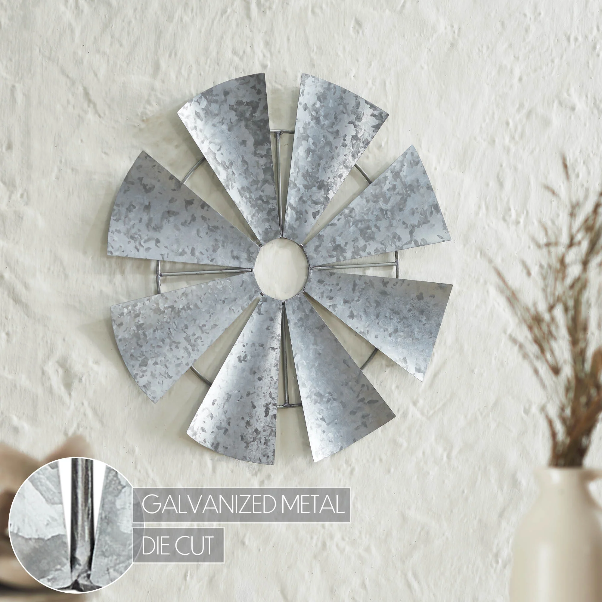 Galvanized Metal Windmill Blades Wall Hanging - Image 6