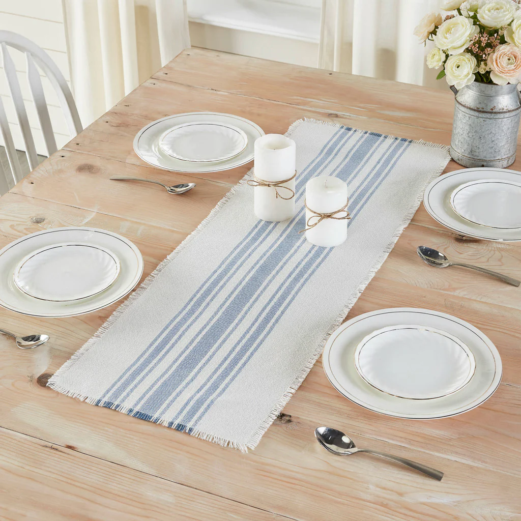 Grain Sack Stripe Blue Table Runners