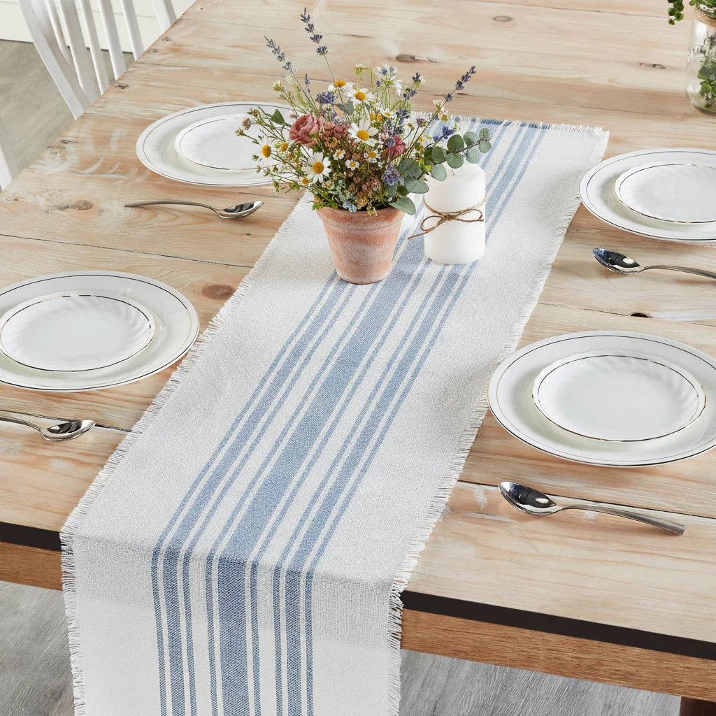 Grain Sack Stripe Blue Table Runners - Image 2