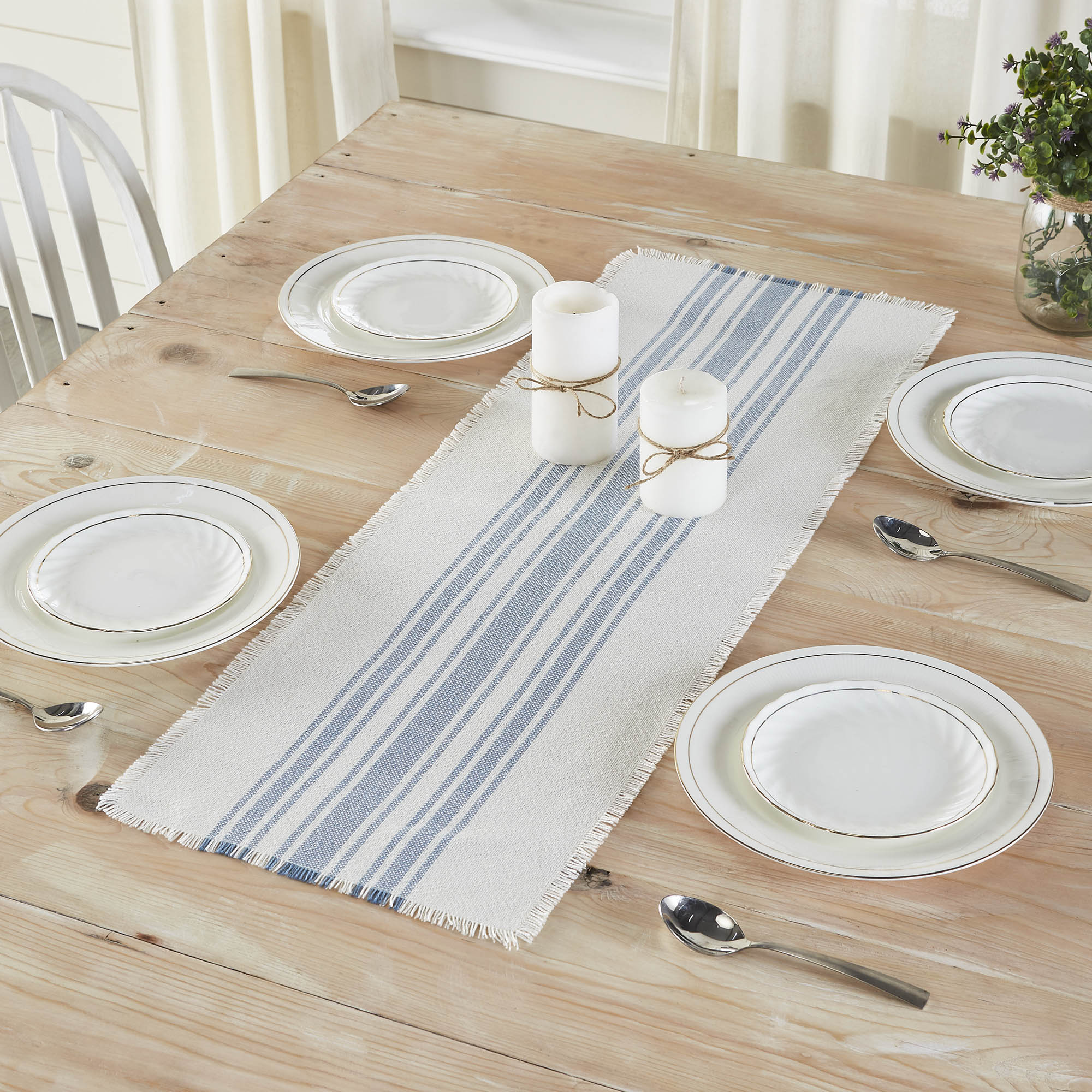 Grain Sack Stripe Blue Table Runners - Image 3