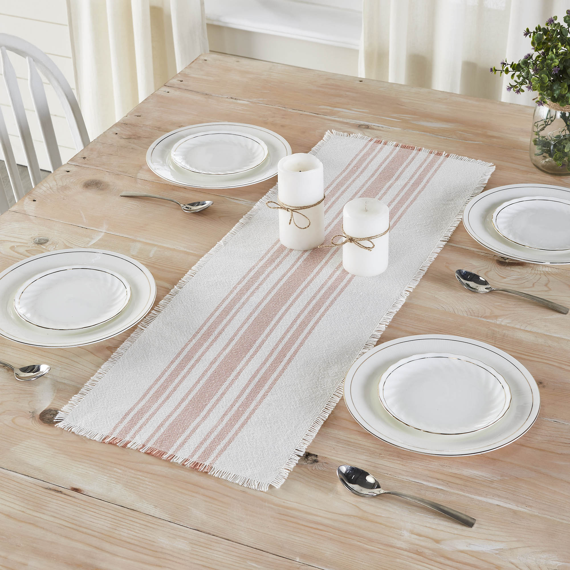 Grain Sack Stripe Coral Table Runners