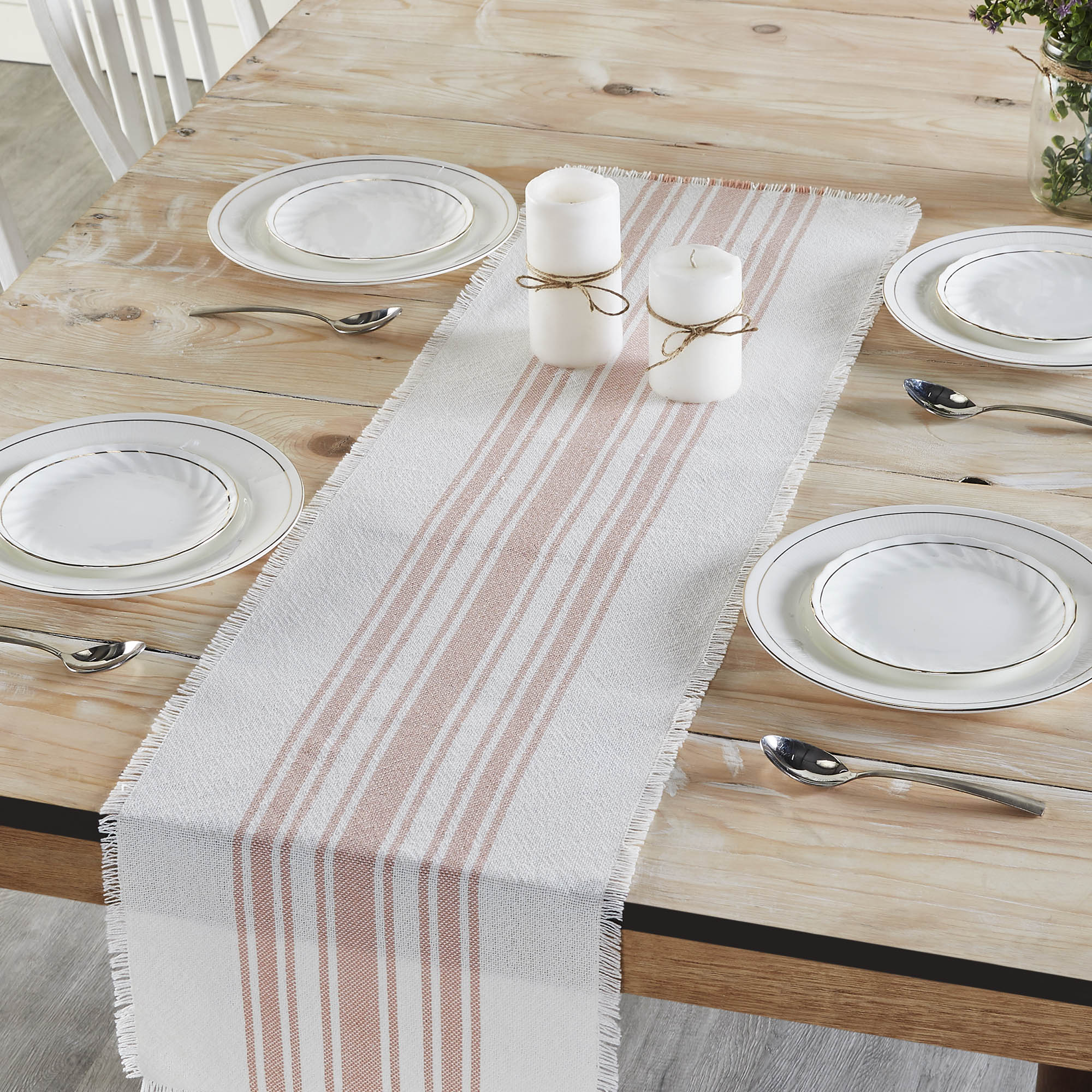 Grain Sack Stripe Coral Table Runners - Image 2