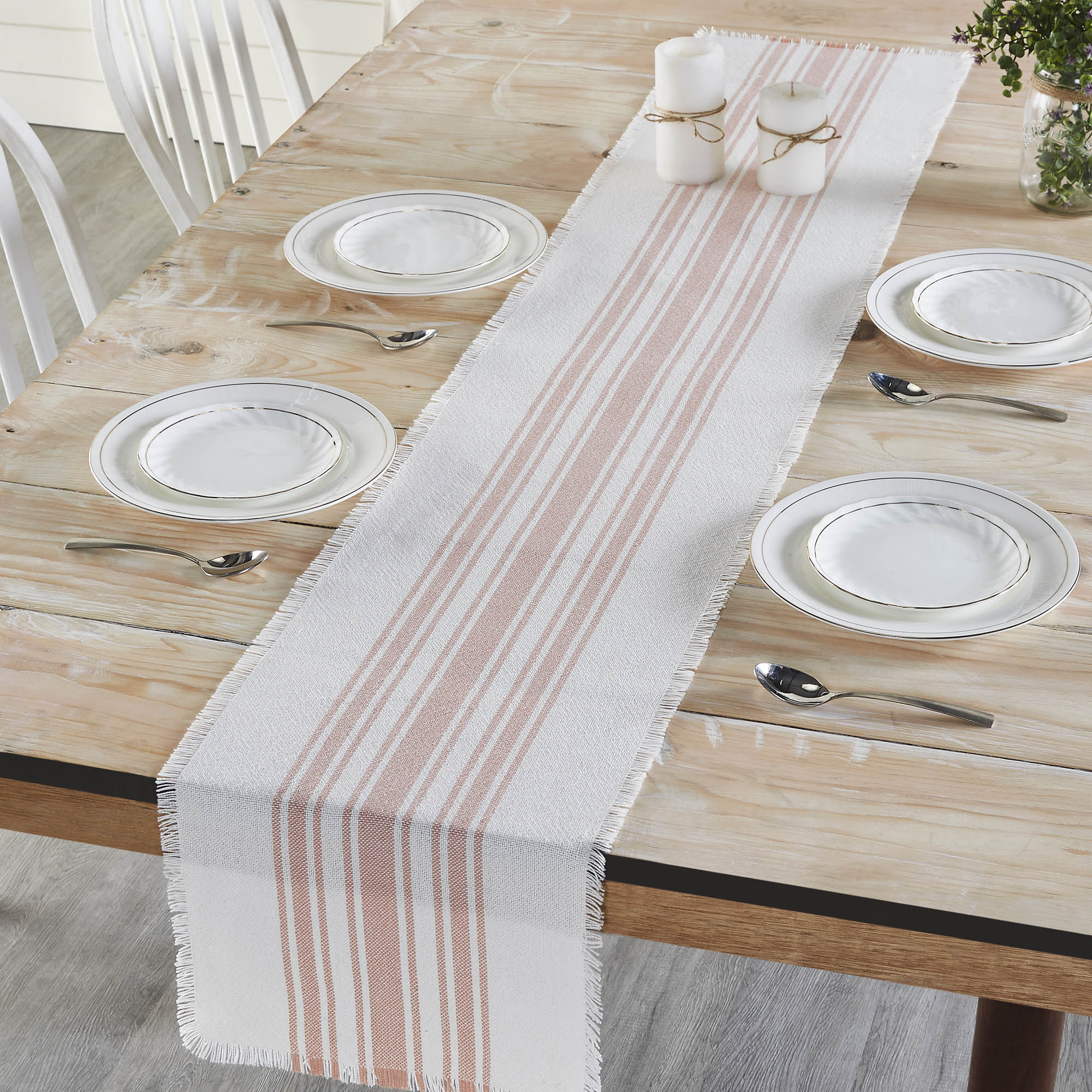 Grain Sack Stripe Coral Table Runners - Image 3