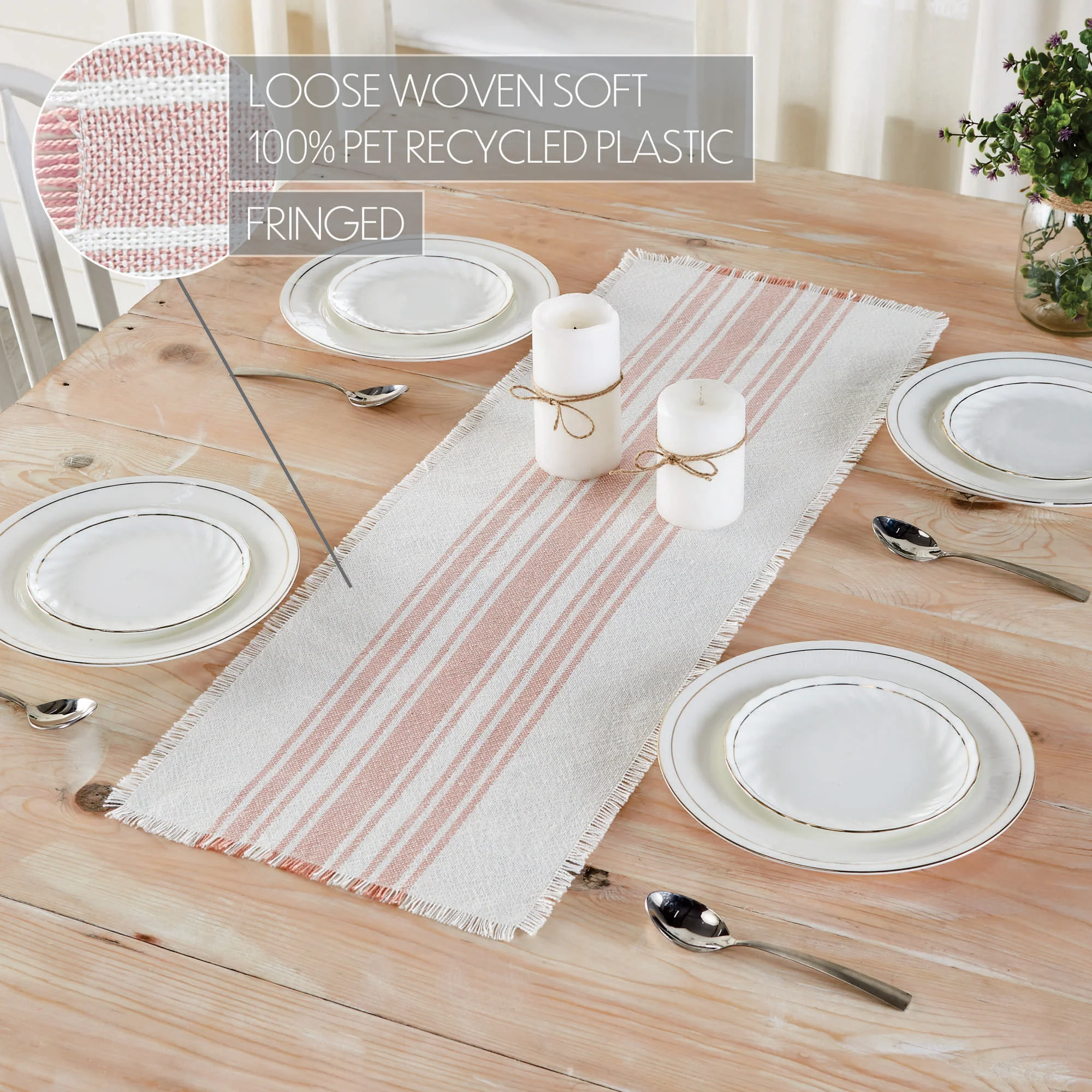 Grain Sack Stripe Coral Table Runners - Image 8