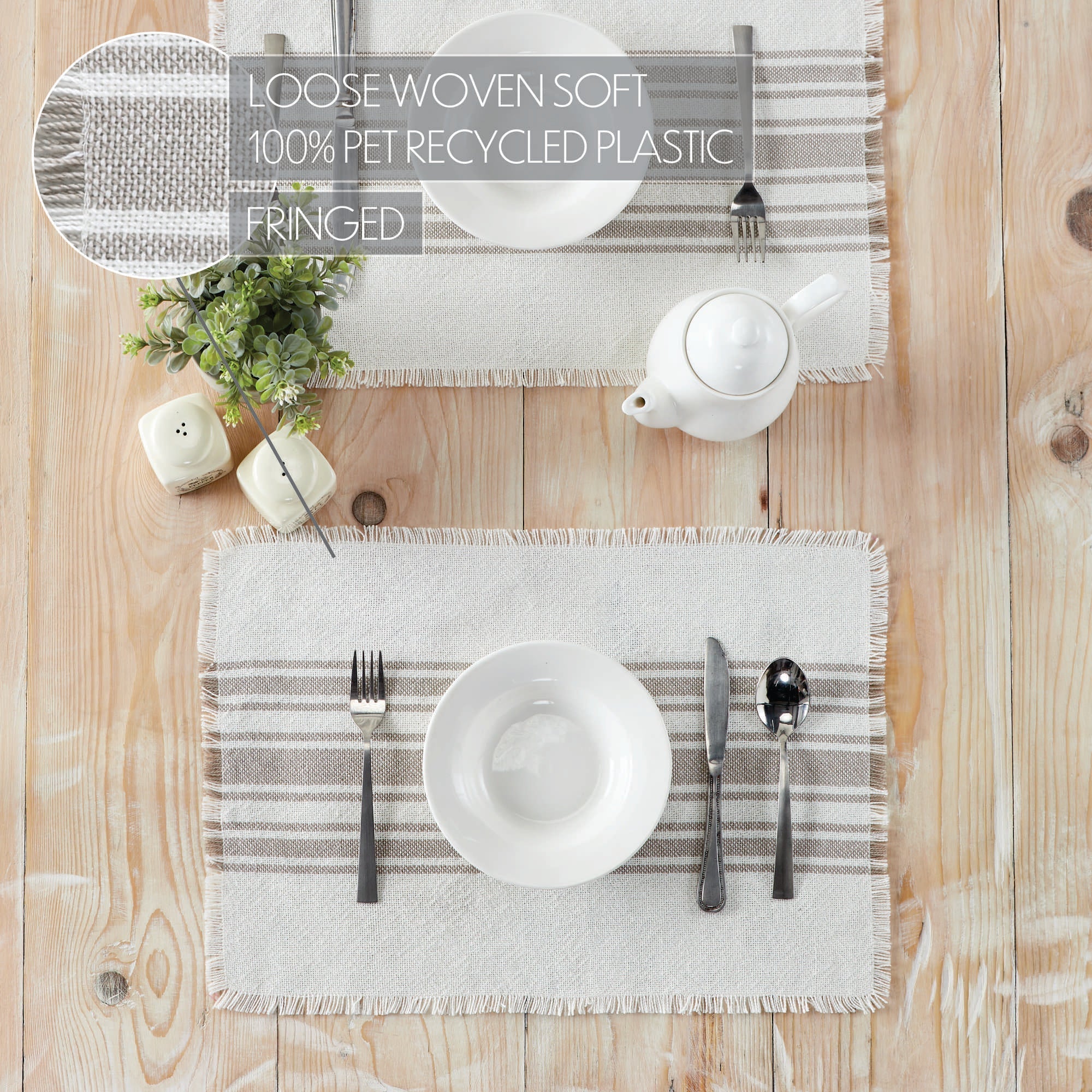 Grain Sack Stripe Grey Placemats - Set of 6 - Image 2
