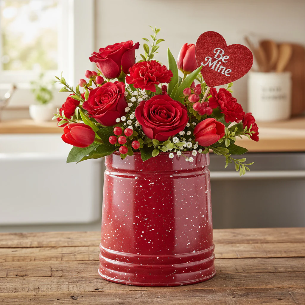 Speckled Enamelware Utensil Crock - Red - Image 3