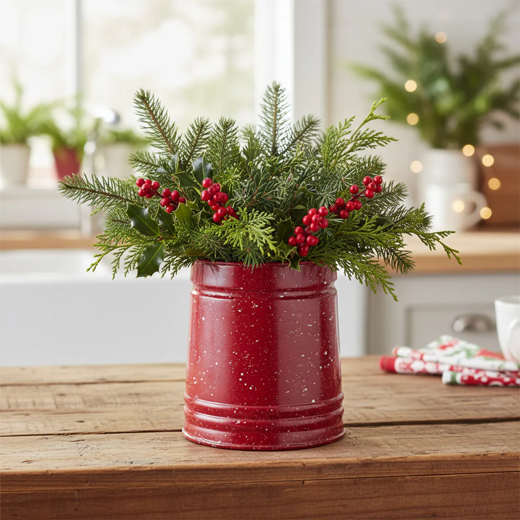 Speckled Enamelware Utensil Crock - Red - Image 6