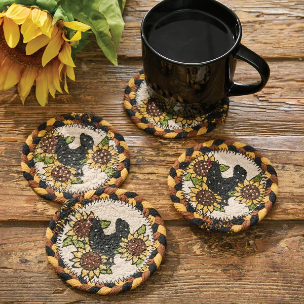 Sunflowers & Hen Braided Coaster Set