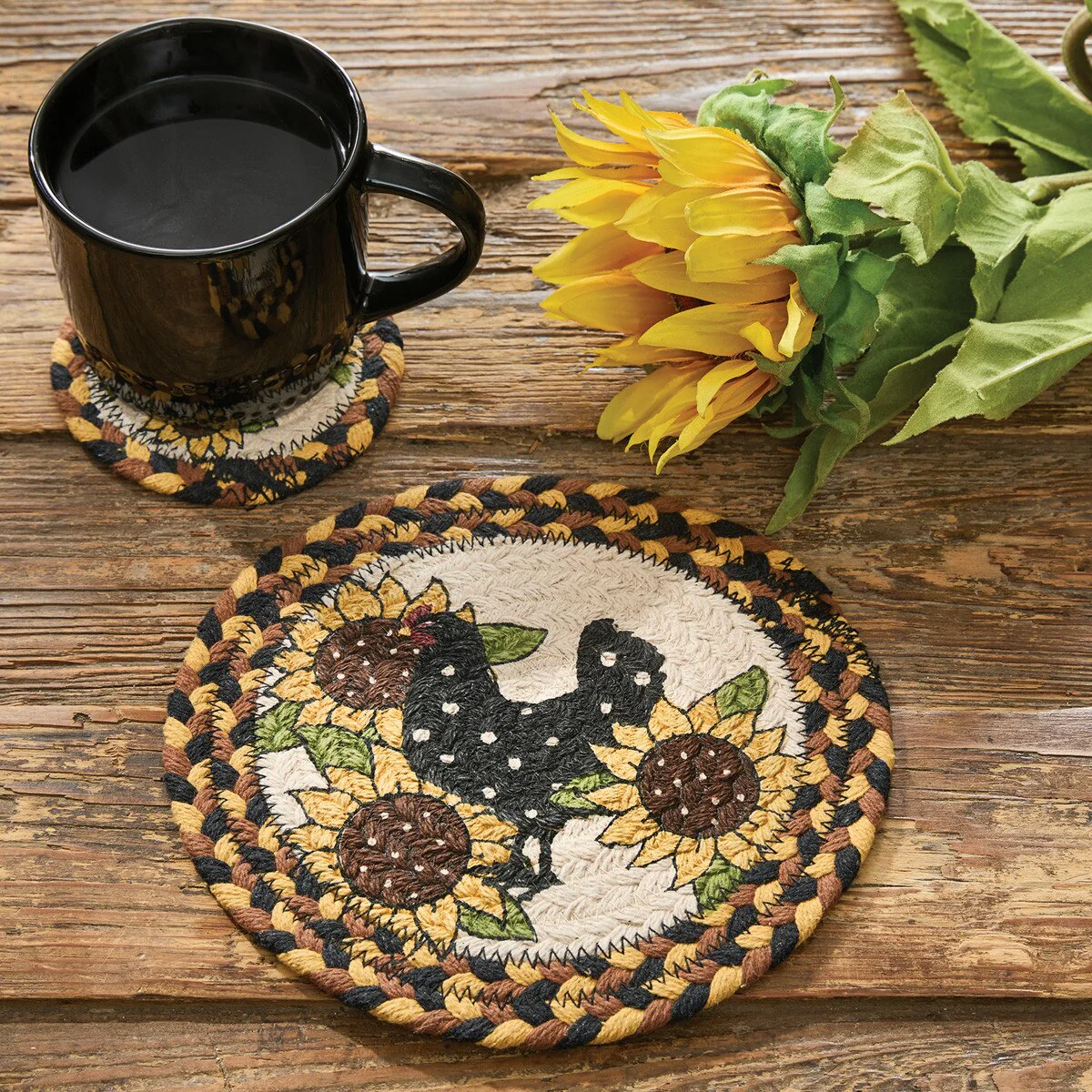 Sunflowers & Hen Braided Coaster Set - Image 2
