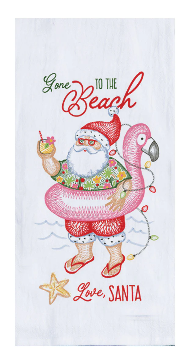Holiday Beach Santa Embroidered Flour Sack Towel - Image 2