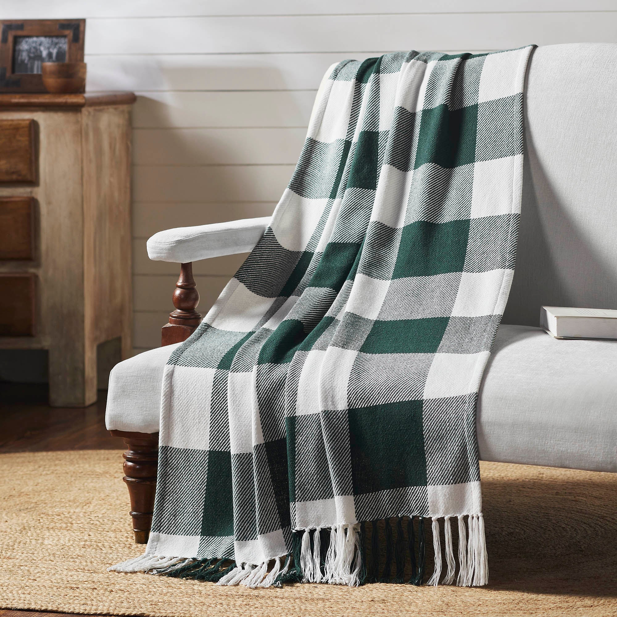Hunter Green Check Woven Throw - Image 2