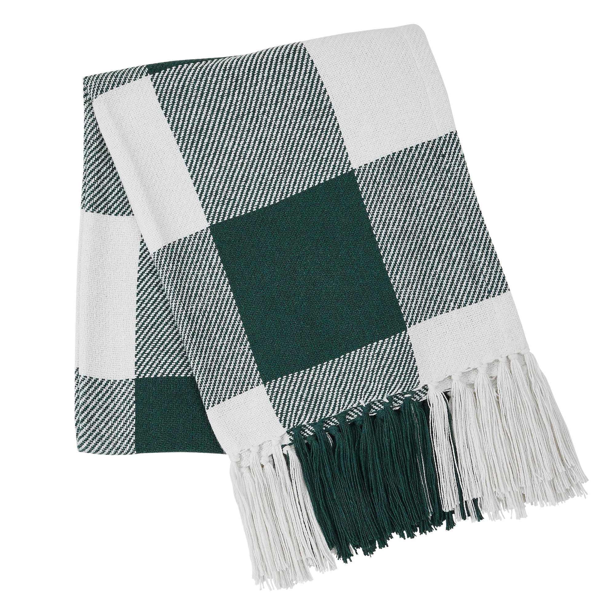 Hunter Green Check Woven Throw - Image 4