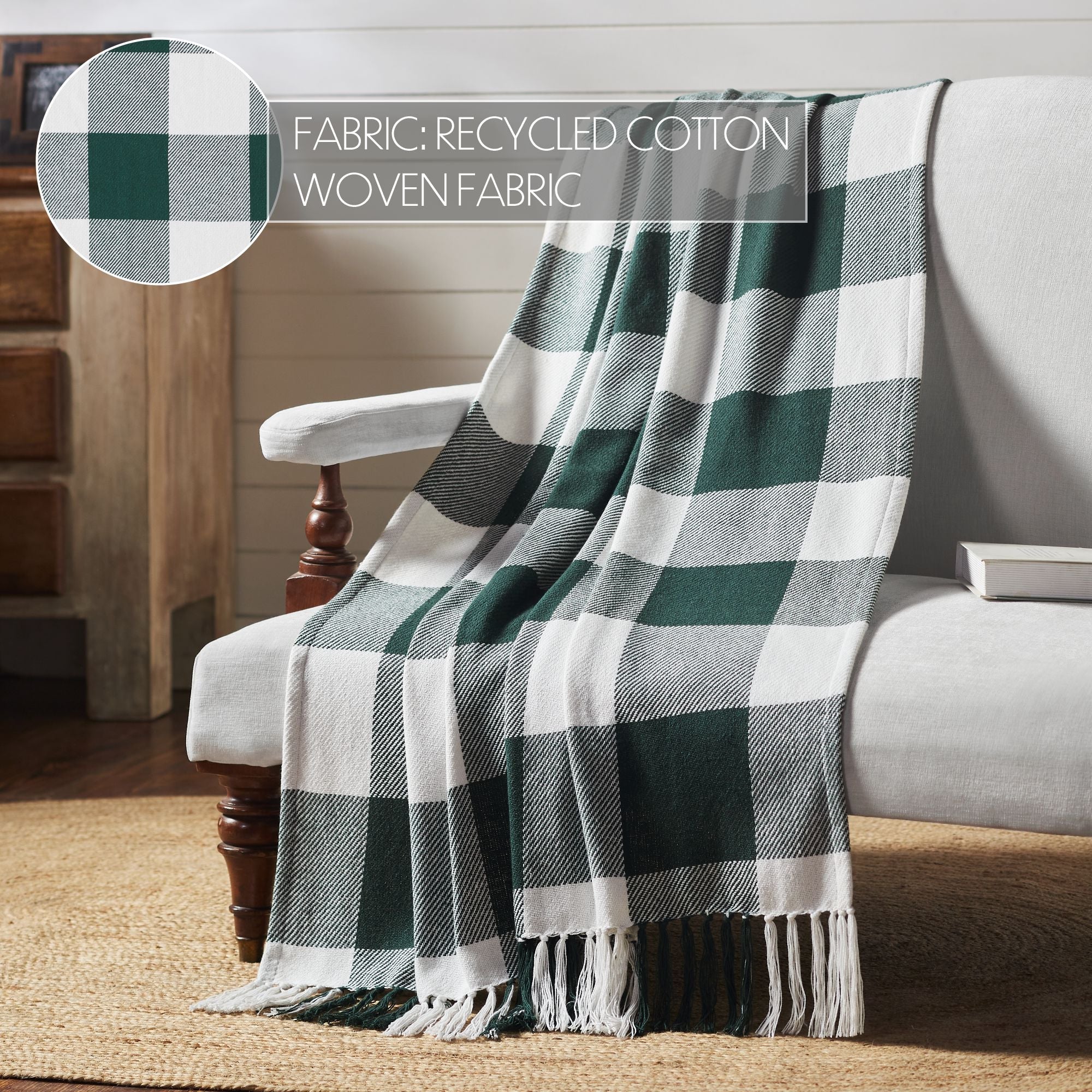 Hunter Green Check Woven Throw - Image 5