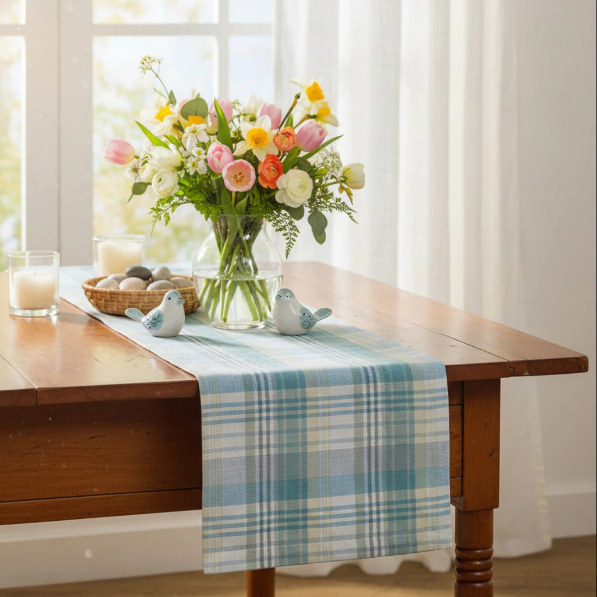 Water Blue Plaid Table Runners - Image 2