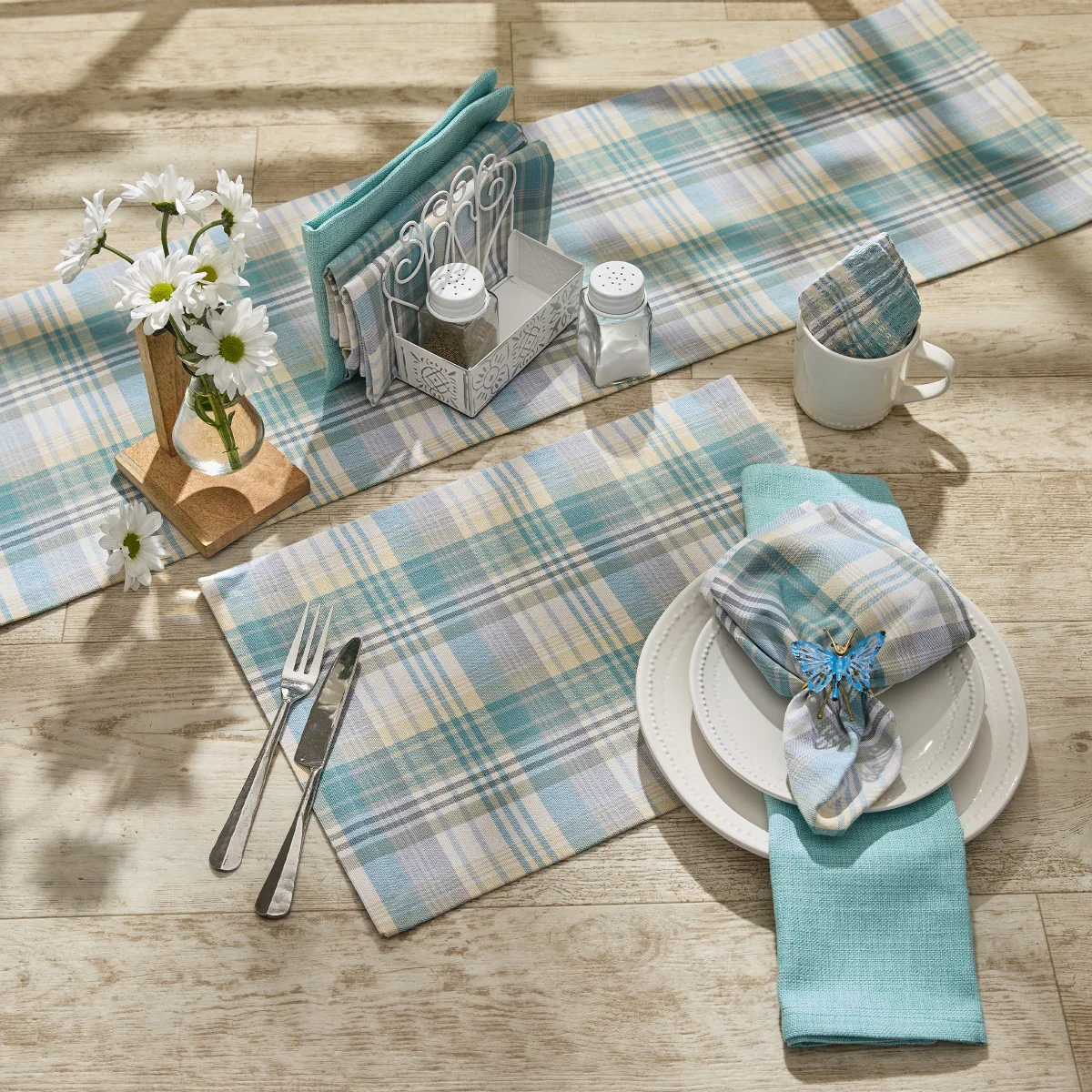 Water Blue Plaid Table Runners - Image 4