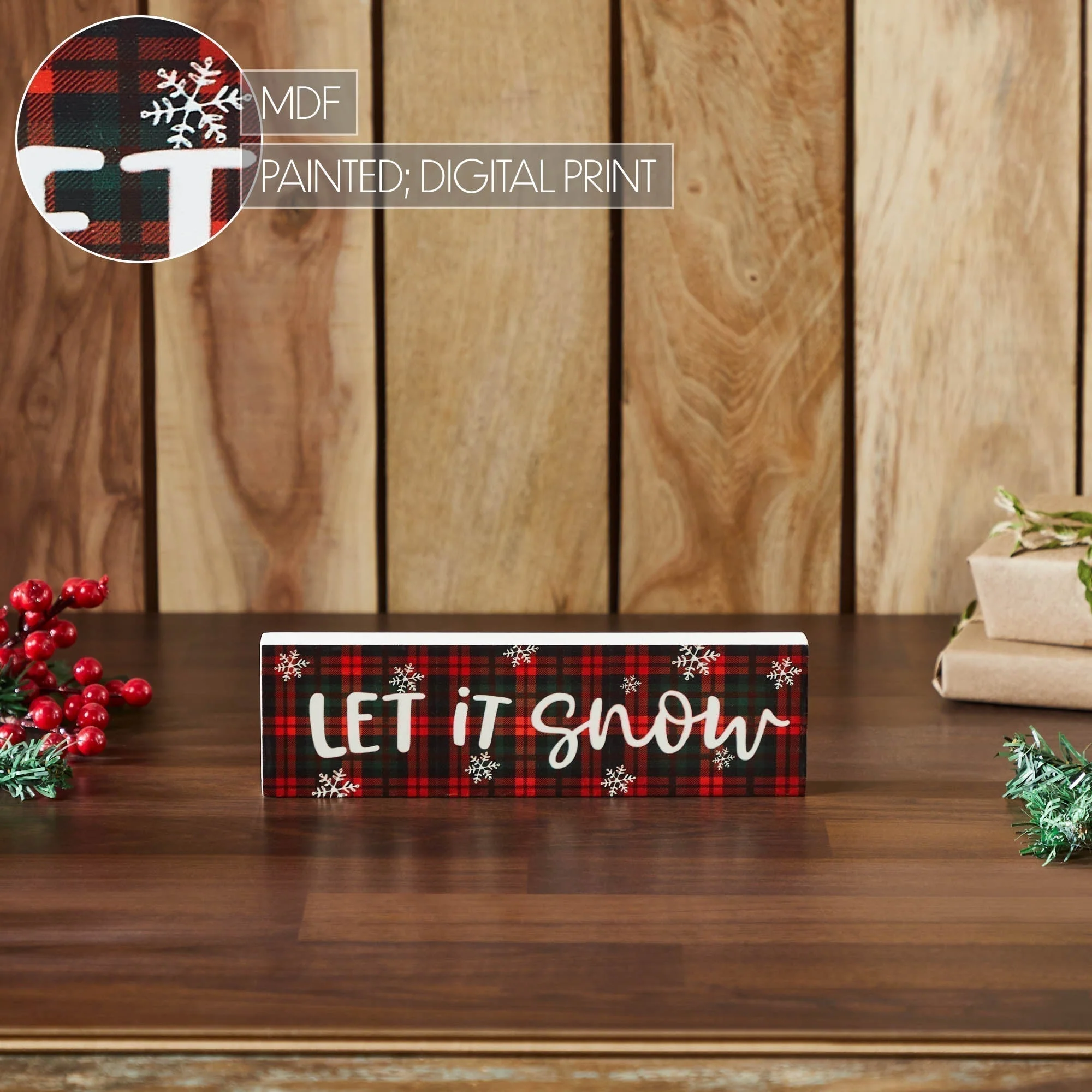 Let It Snow Plaid Block Sign - Image 2
