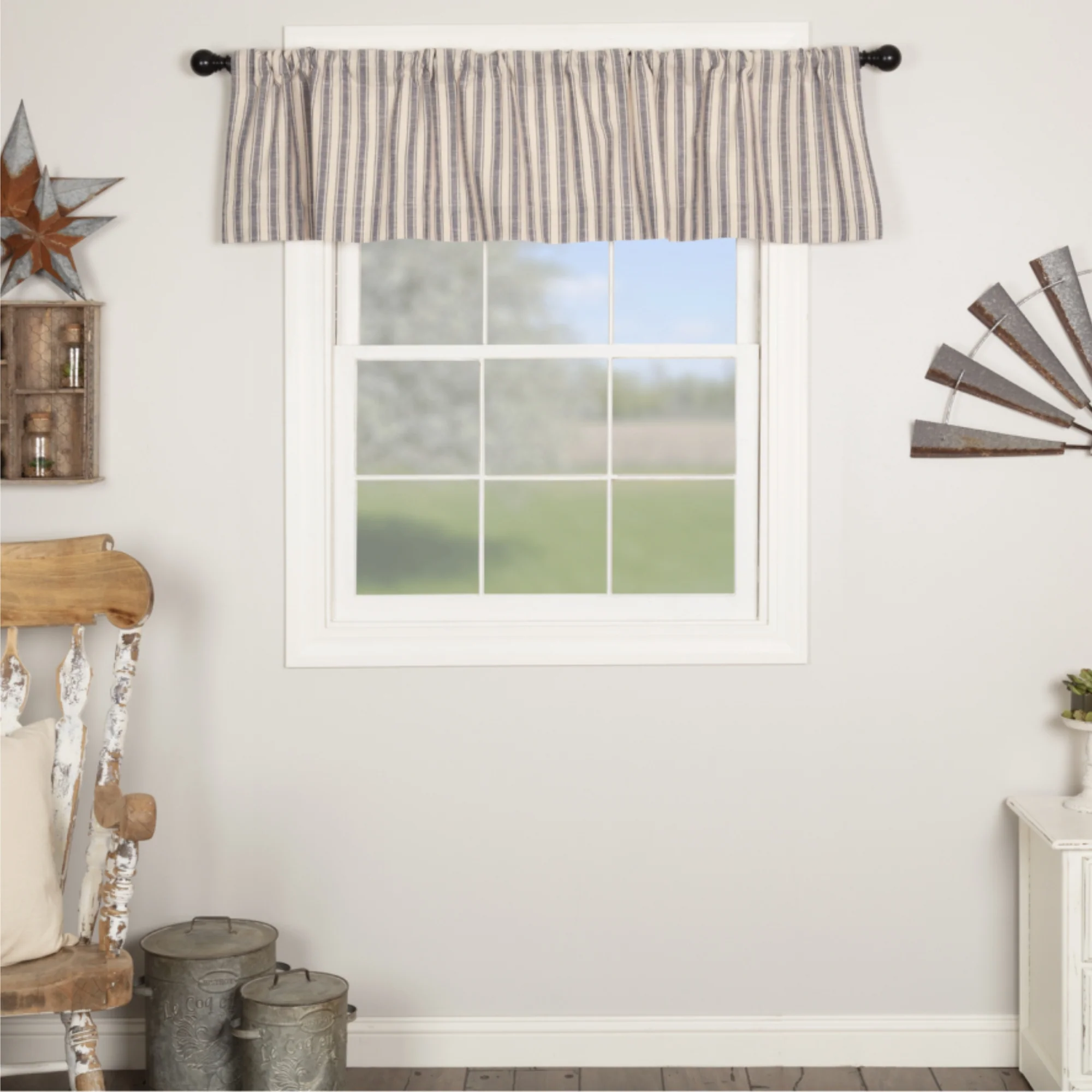 Market Place Blue Ticking Stripe Valance
