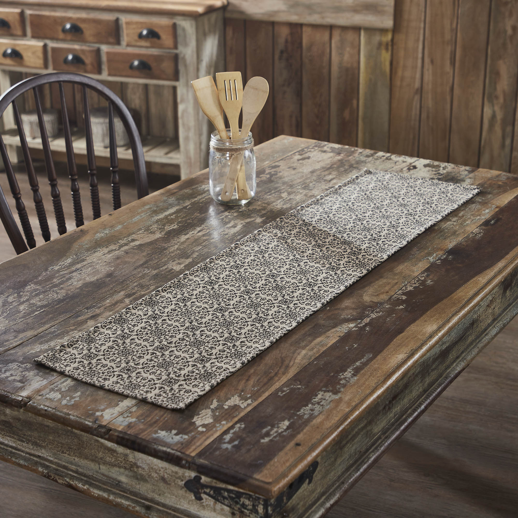 Medallion Black Tan Jacquard Table Runners - Image 2
