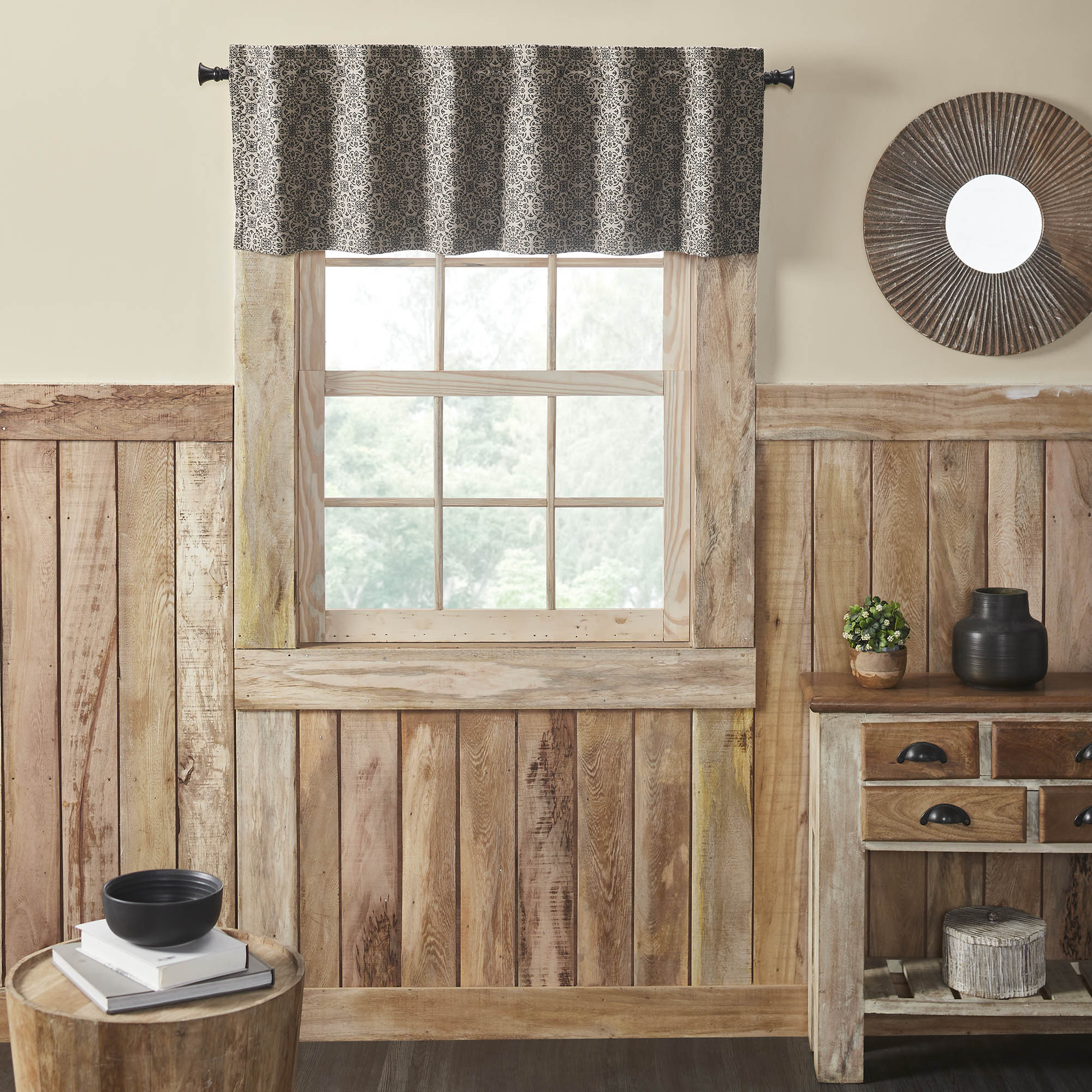 Medallion Black Tan Jacquard Valance
