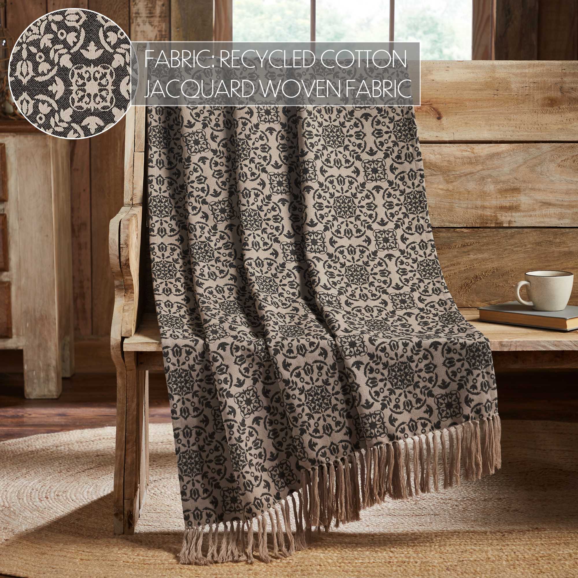 Medallion Black Tan Jacquard Woven Throw - Image 6